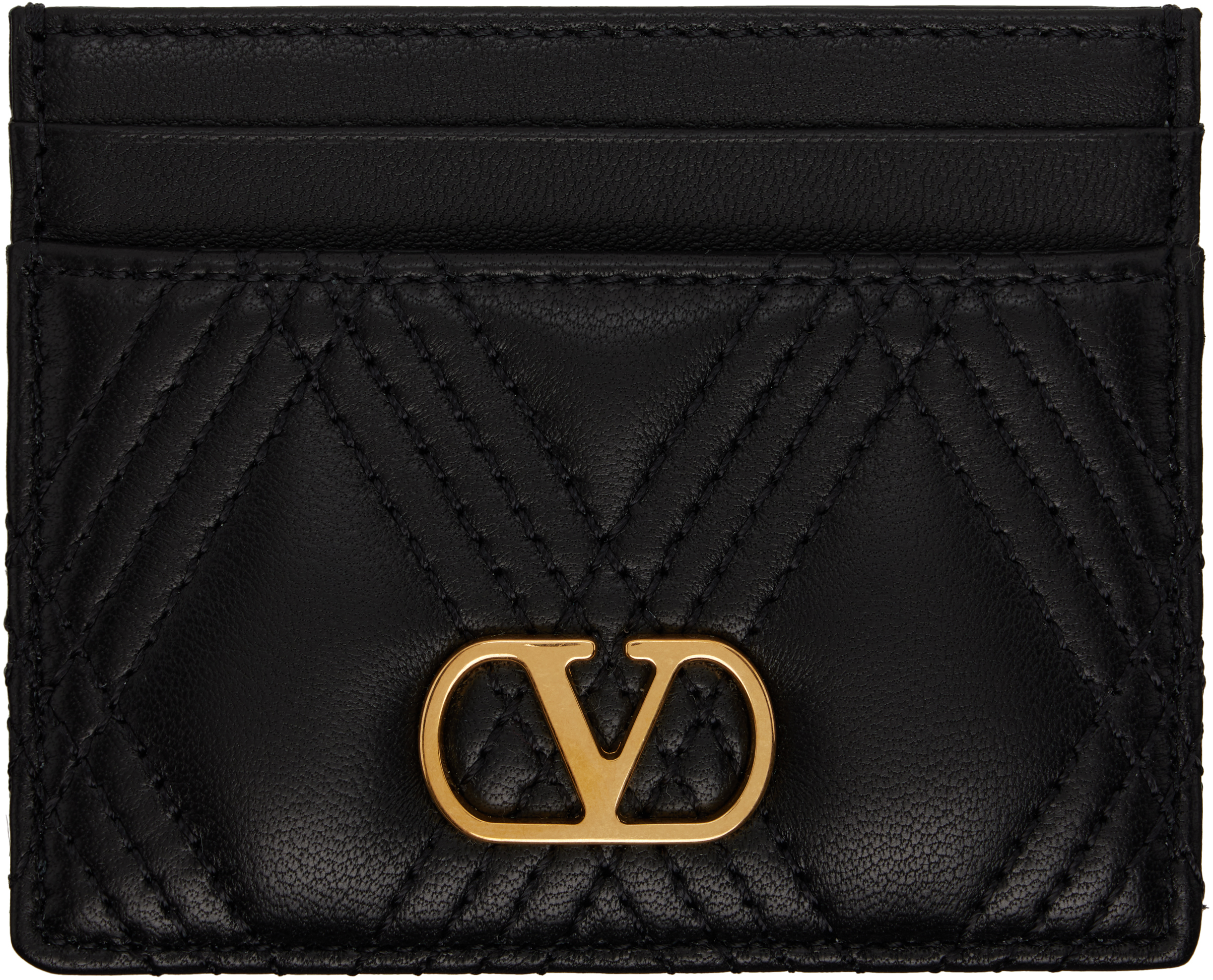 Valentino Black Quiltie 67 Card Holder In Black