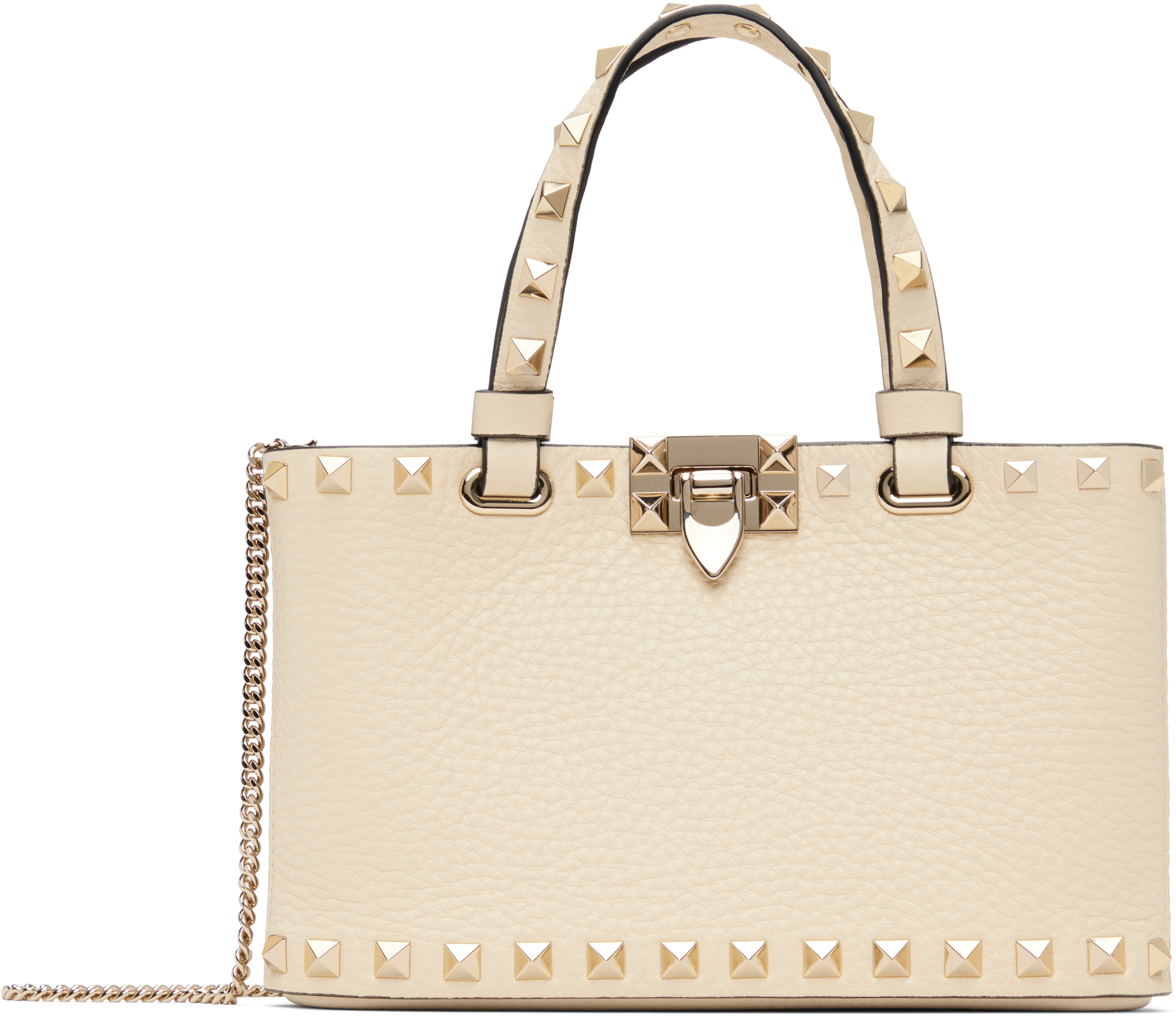 Valentino Garavani Off-white Rockstud Mini Shopping Bag In Neutral