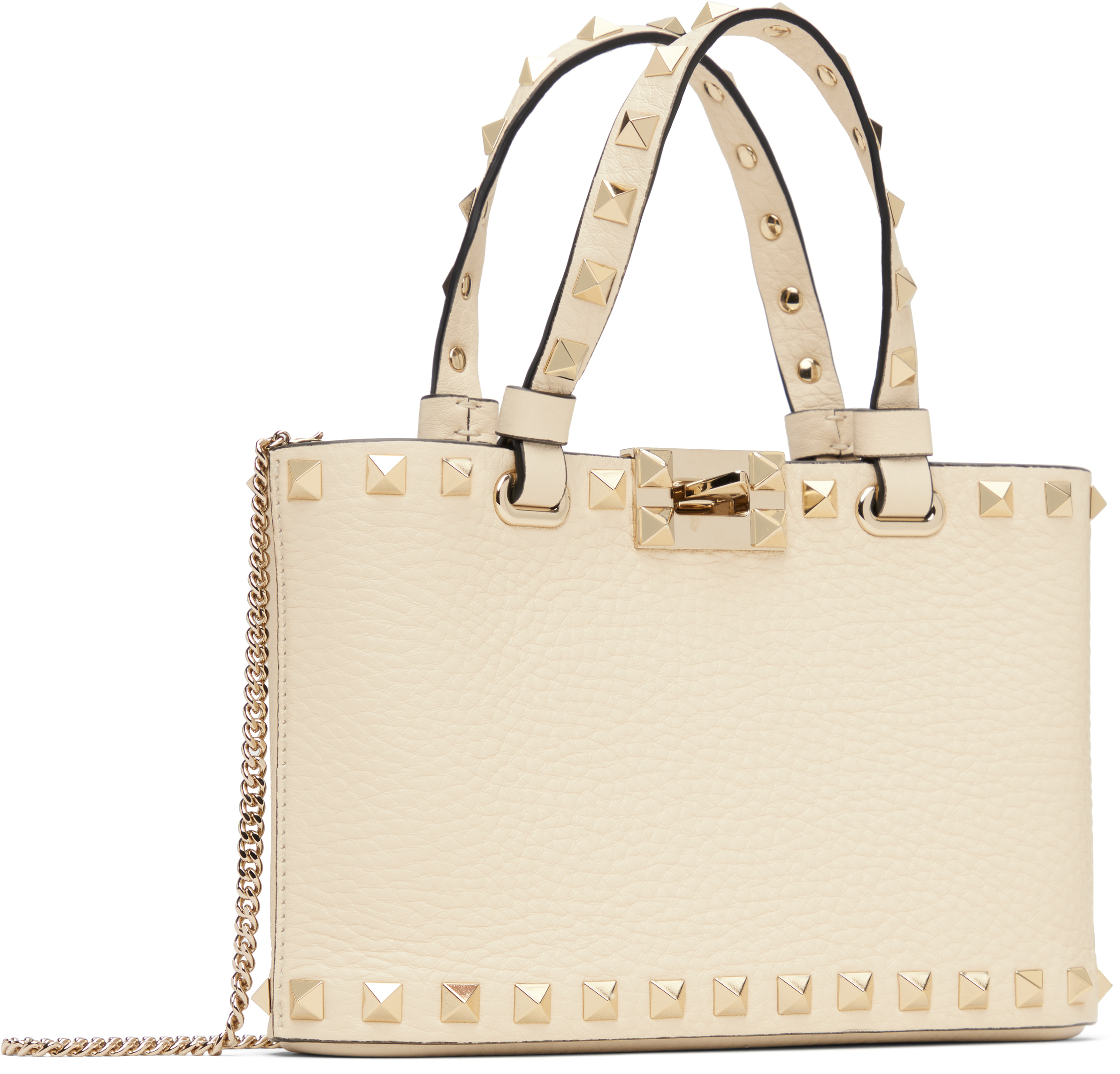 Valentino Off-white Rockstud Mini Shopping Bag In Neutral