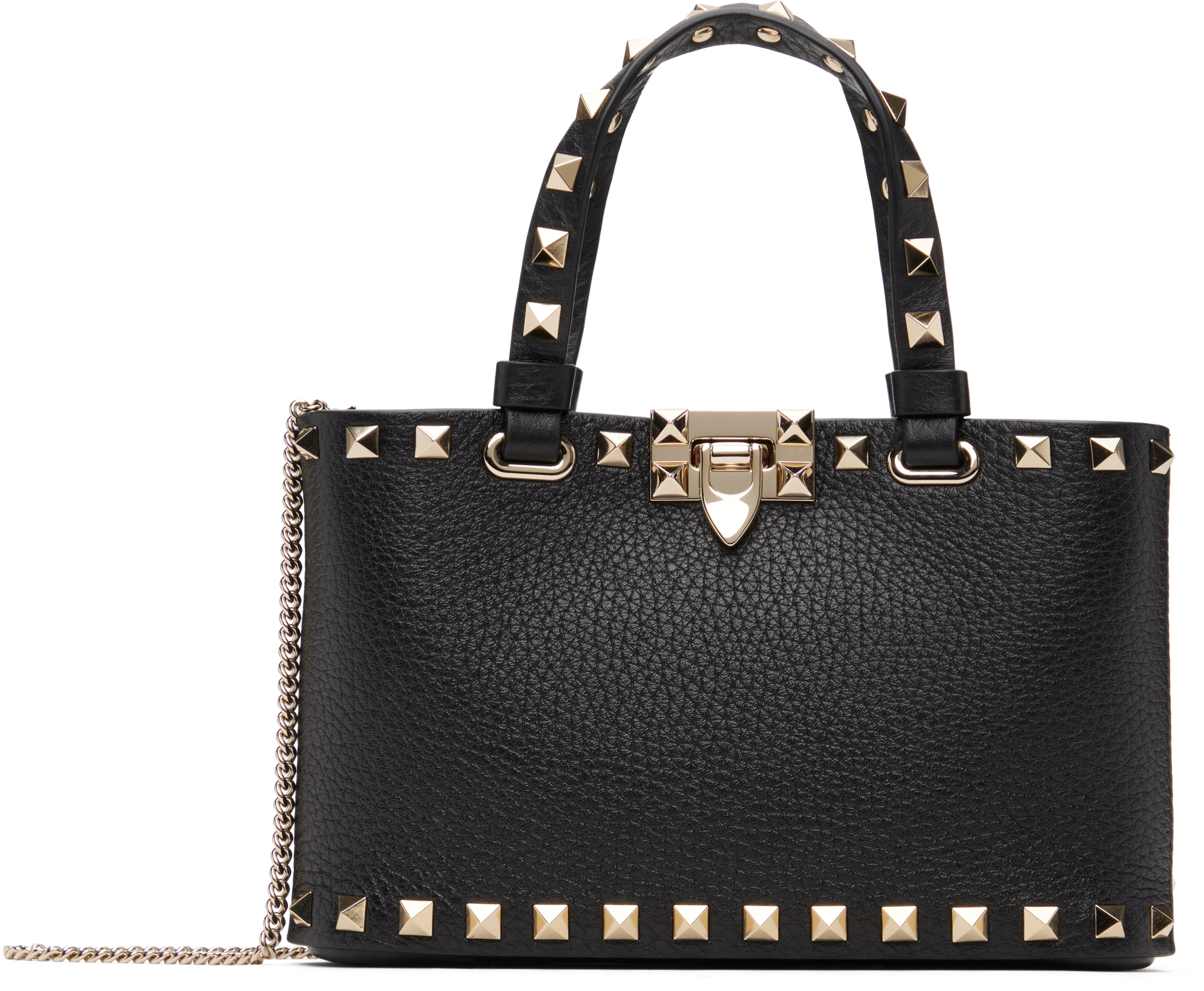 Valentino Black Rockstud Mini Shopping Bag In Black