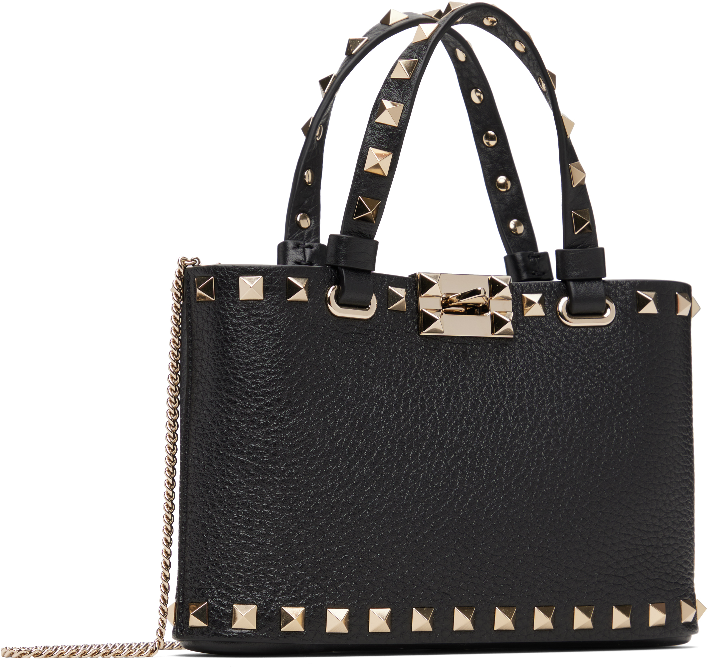Valentino Black Rockstud Mini Shopping Bag In Black