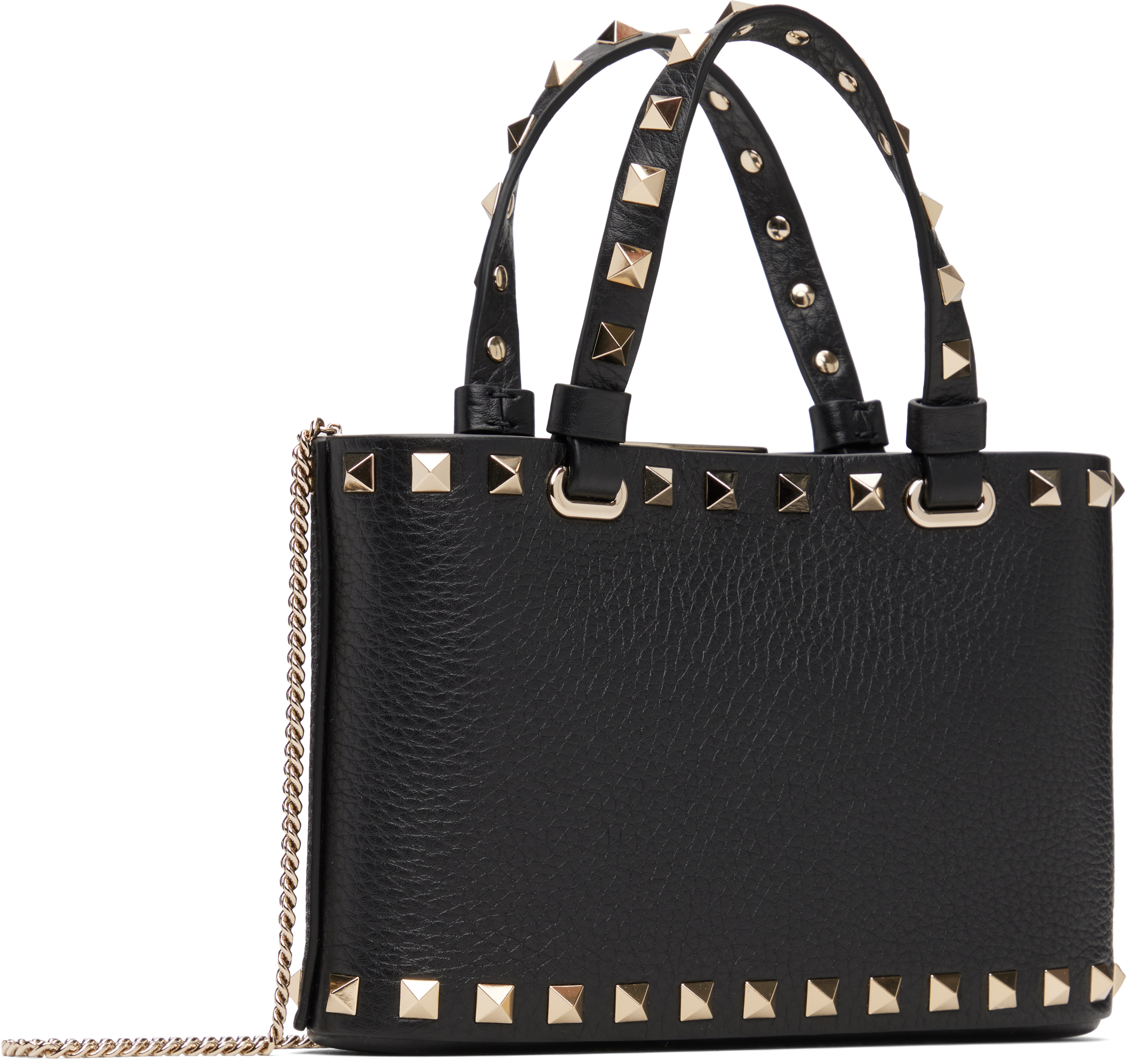 Valentino Black Rockstud Mini Shopping Bag In Black