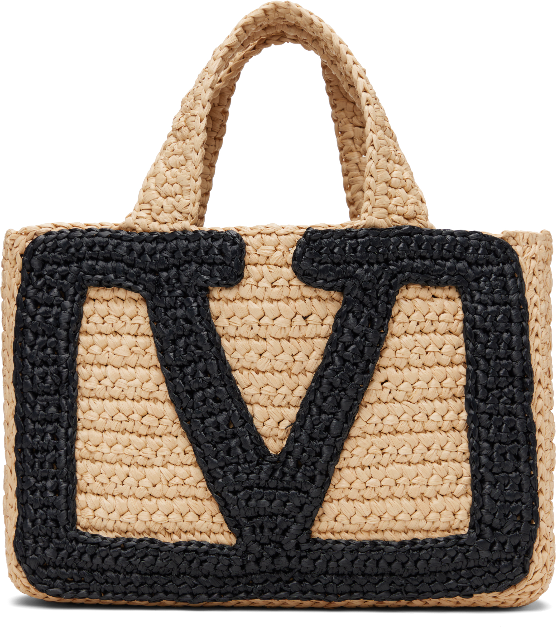 Valentino Garavani Small Tote Viva Superstar Crochet Rafia In Neutral