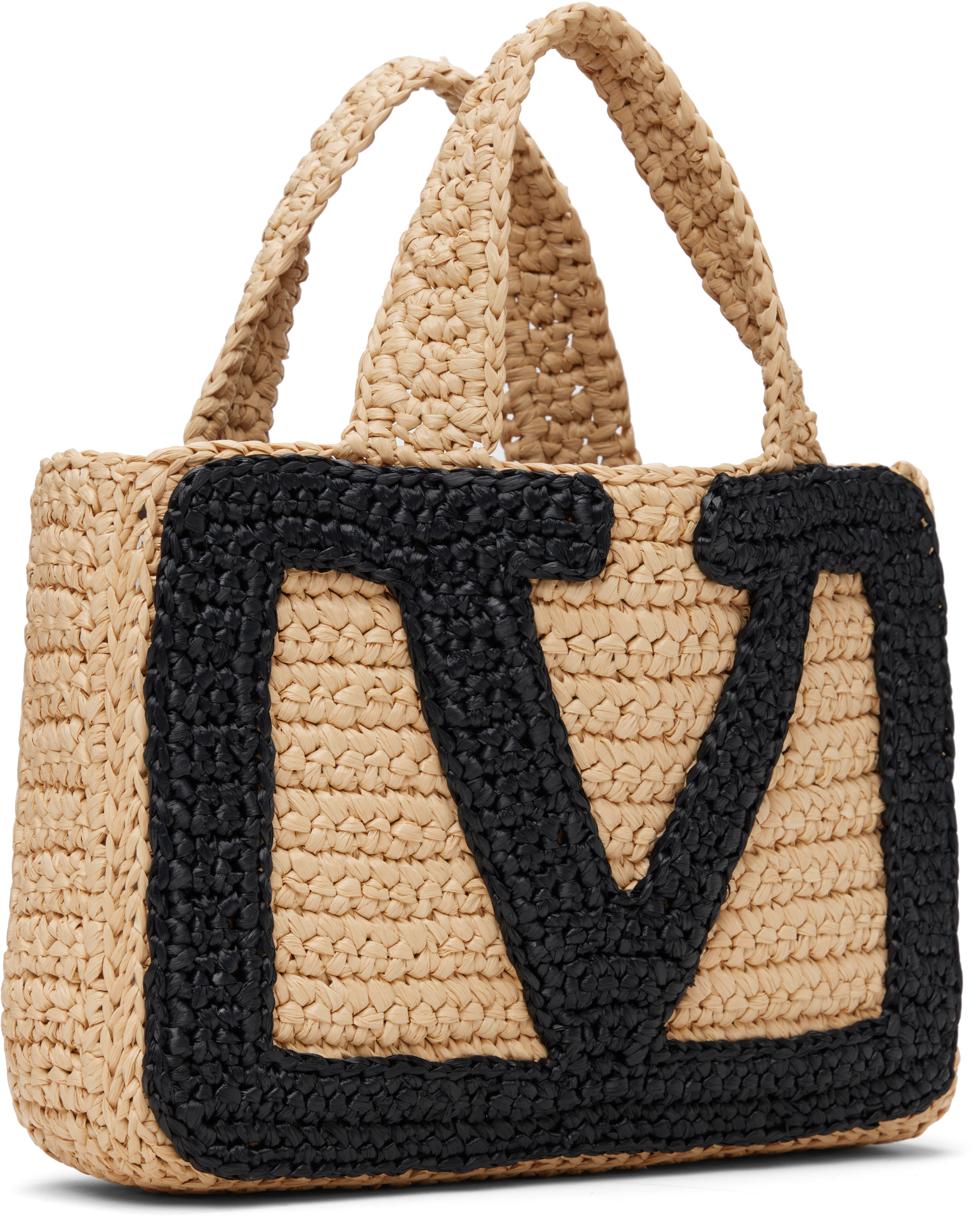 Valentino Garavani Small Tote Viva Superstar Crochet Rafia In Neutral