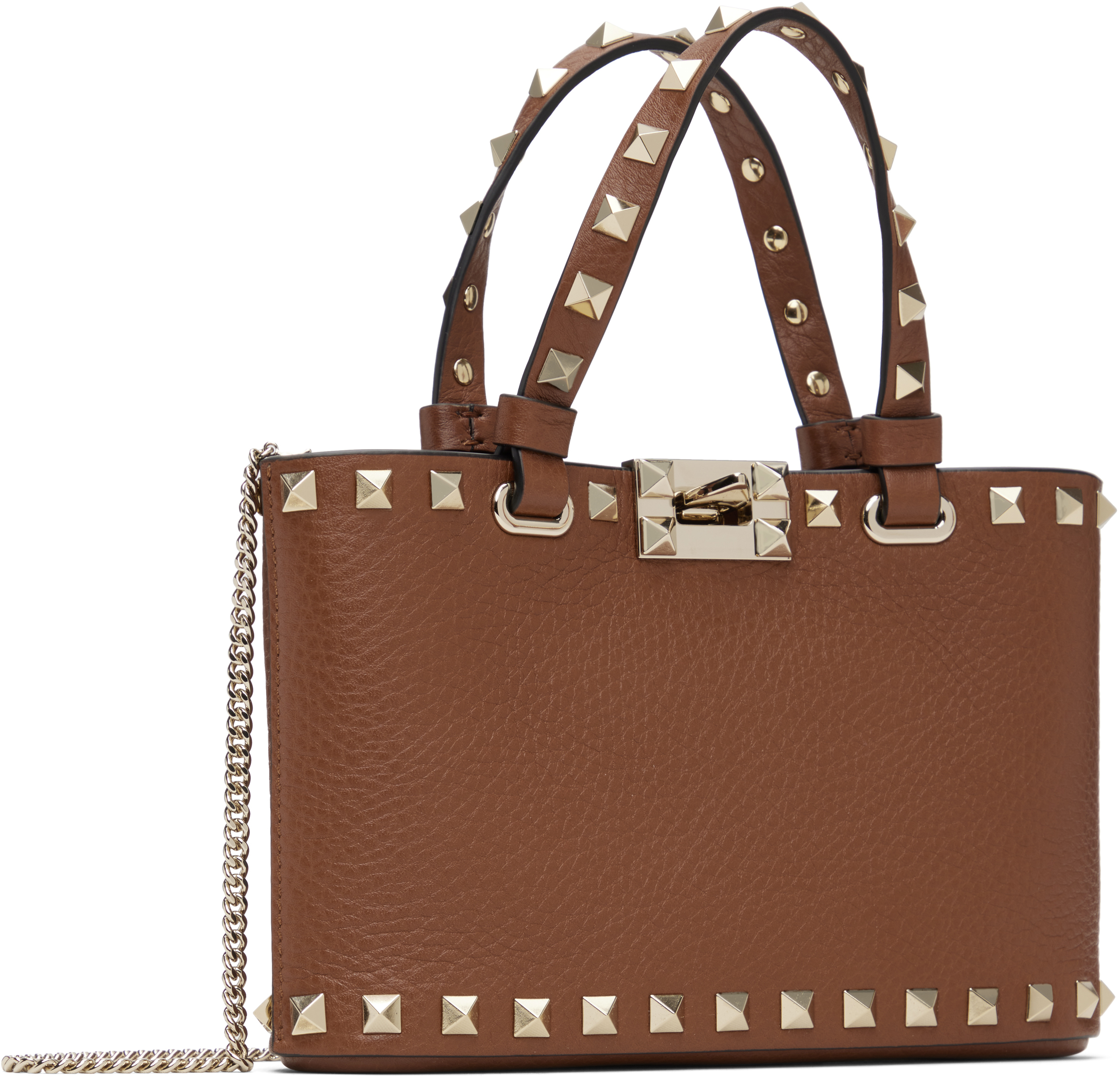 Valentino Tan Rockstud Mini Shopping Bag In Brown