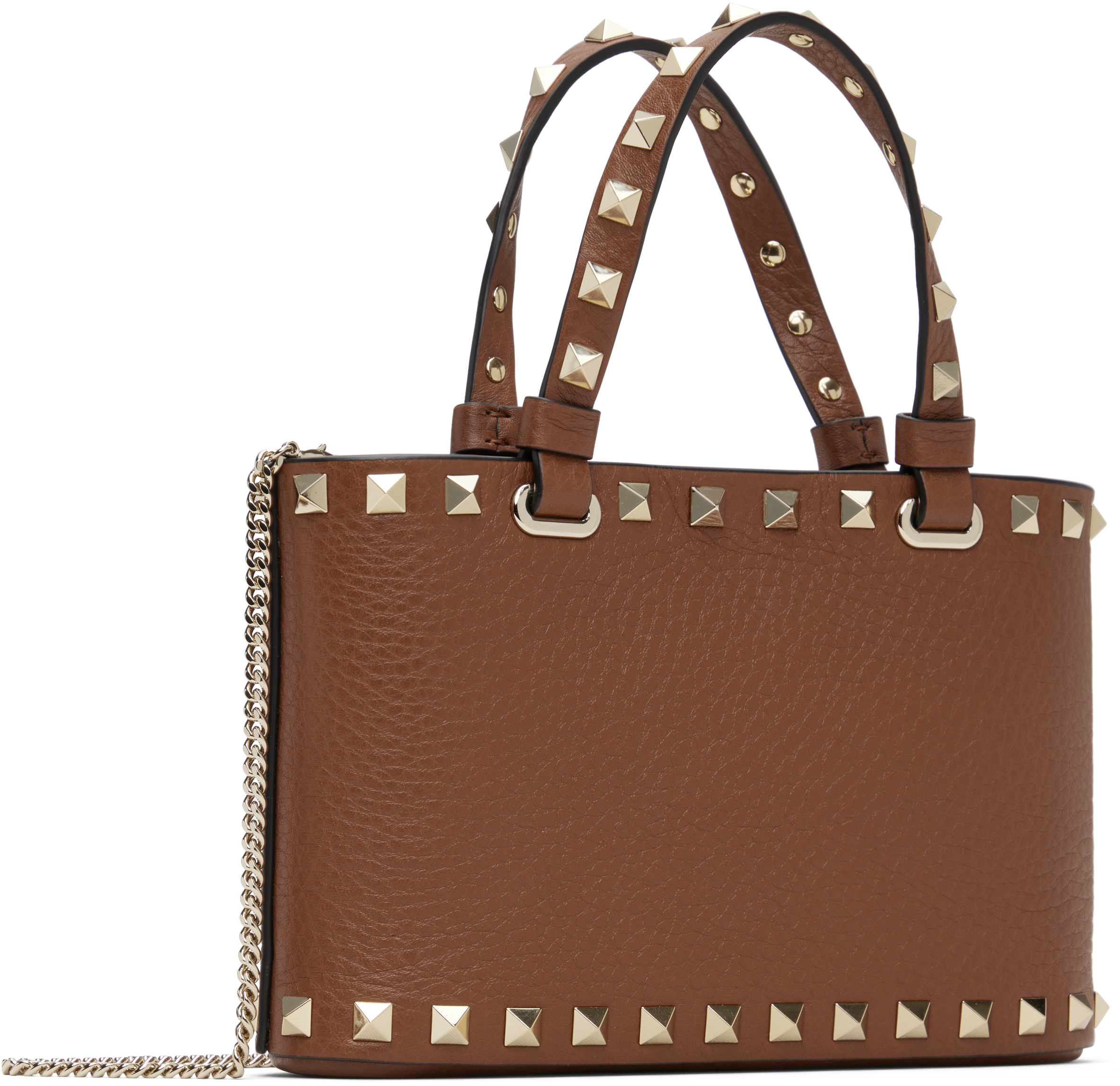 Valentino Tan Rockstud Mini Shopping Bag In Brown
