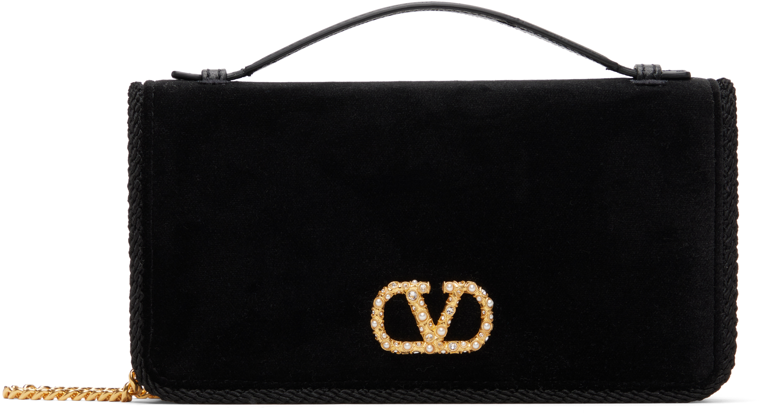 Valentino Black Vlogo Signature Wallet Crystal Bag