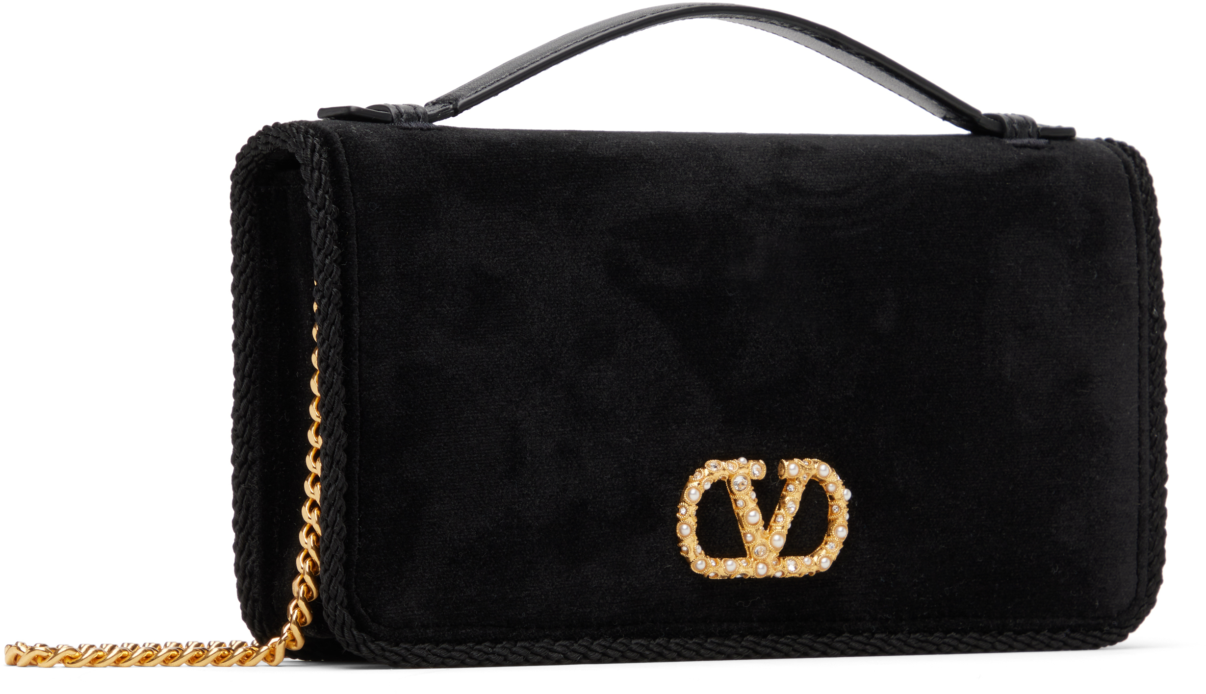 Valentino Black Vlogo Signature Wallet Crystal Bag