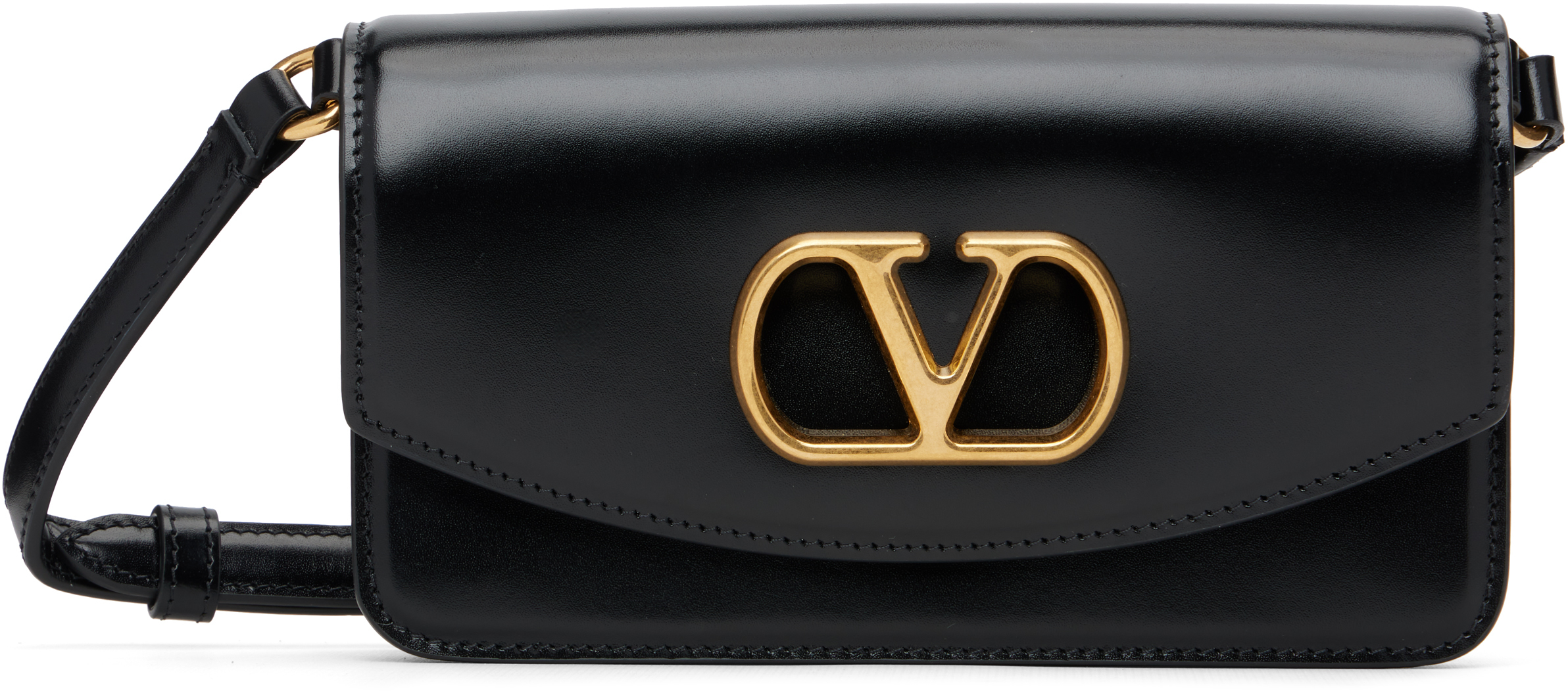 Valentino Garavani Garavani Vain Clutch Bag In Shiny Calfskin Woman Black Uni In Black