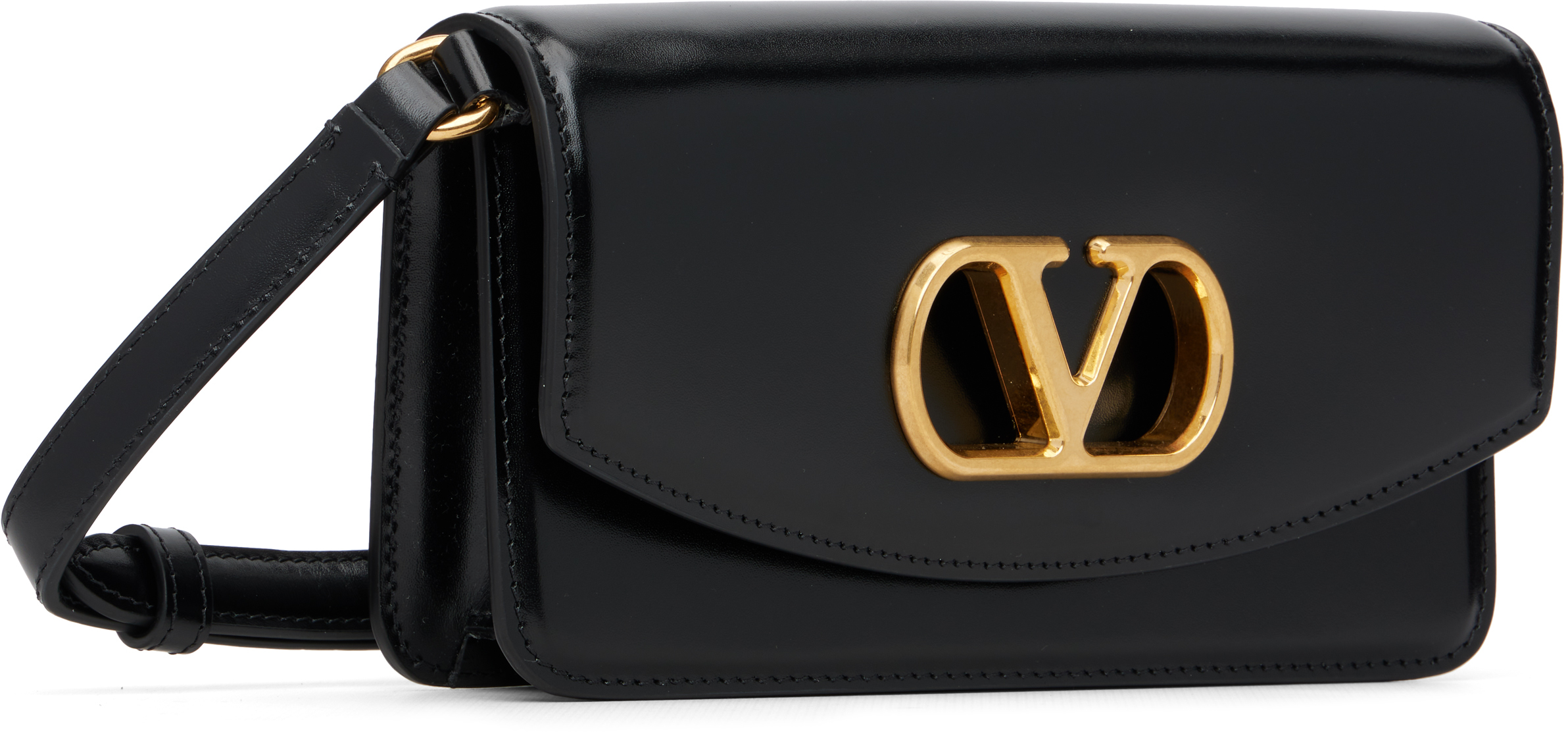Valentino Garavani Garavani Vain Clutch Bag In Shiny Calfskin Woman Black Uni In Black