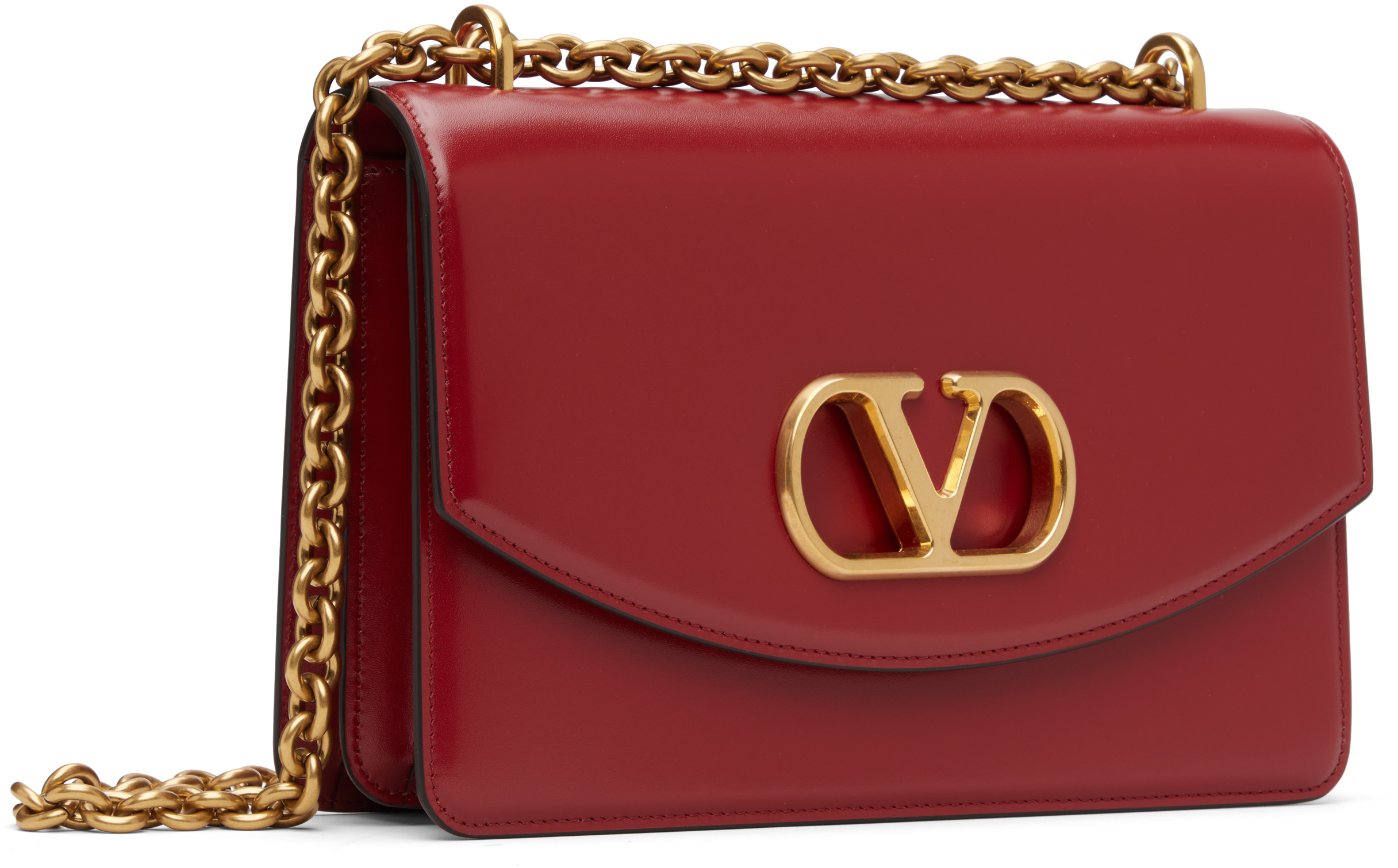 Valentino Garavani Vain Vlogo Leather Shoulder Bag In Red