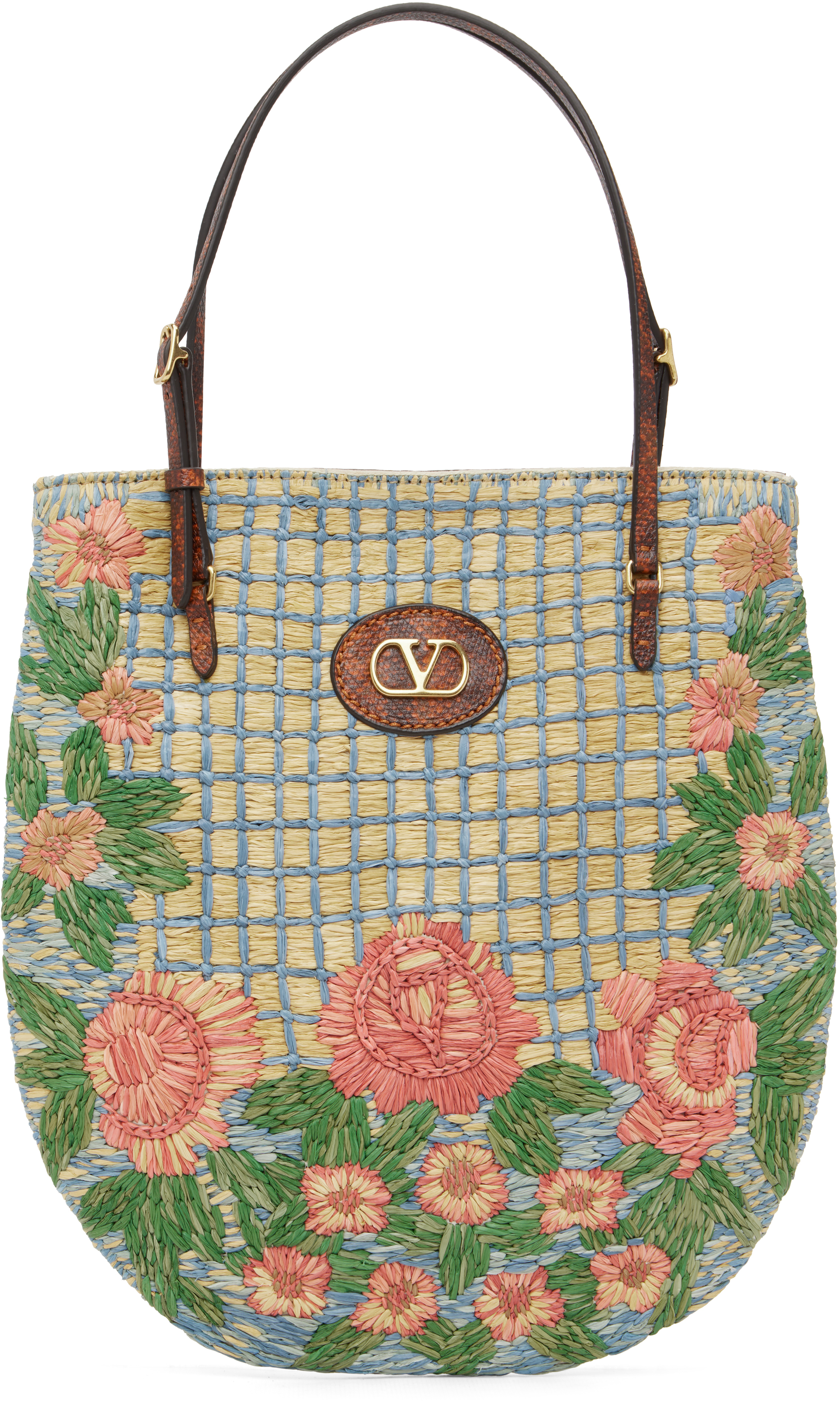 Valentino Multicolor Flat Panier De Fleurs Tote In Green