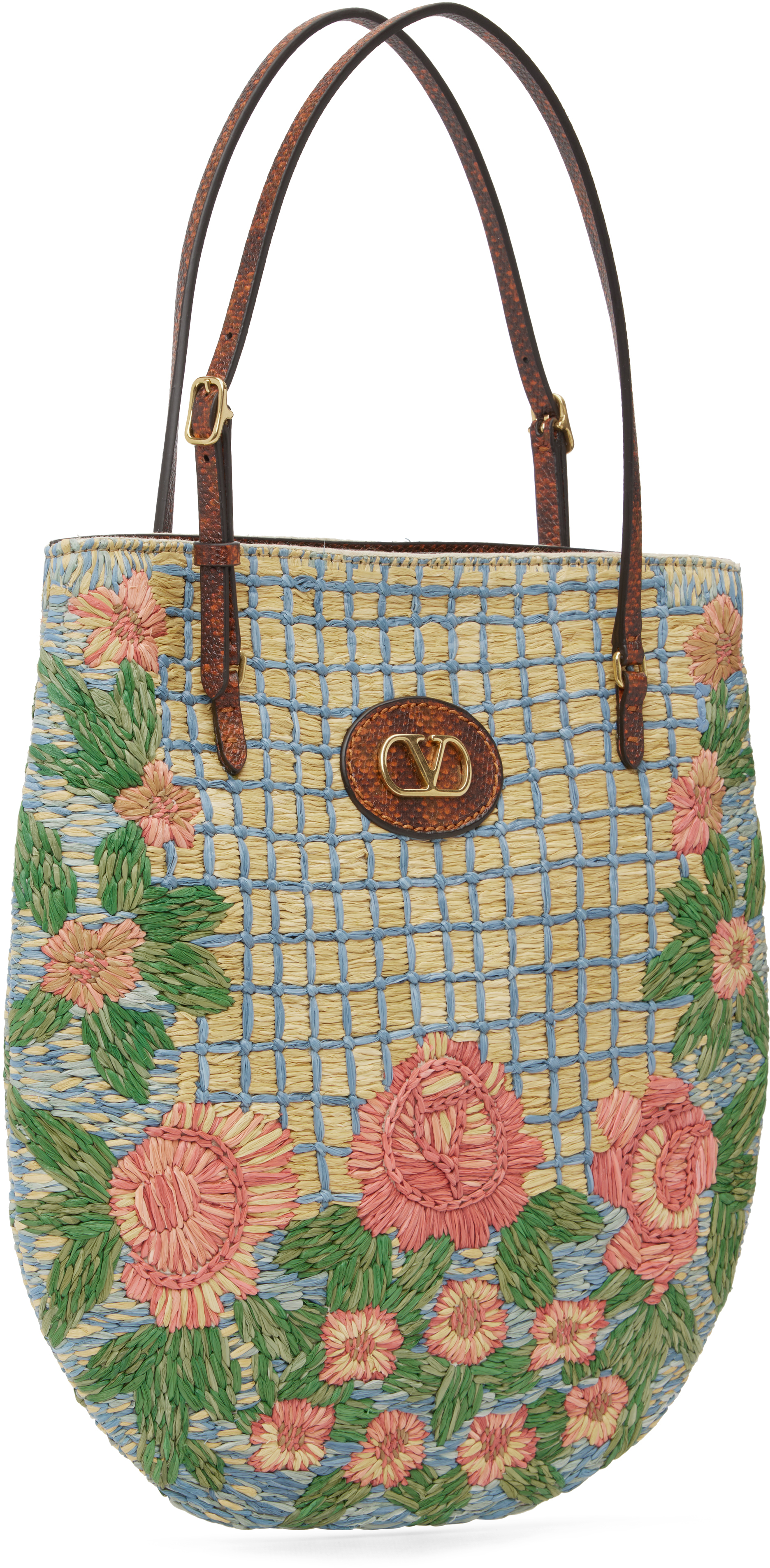 Valentino Multicolor Flat Panier De Fleurs Tote In Green