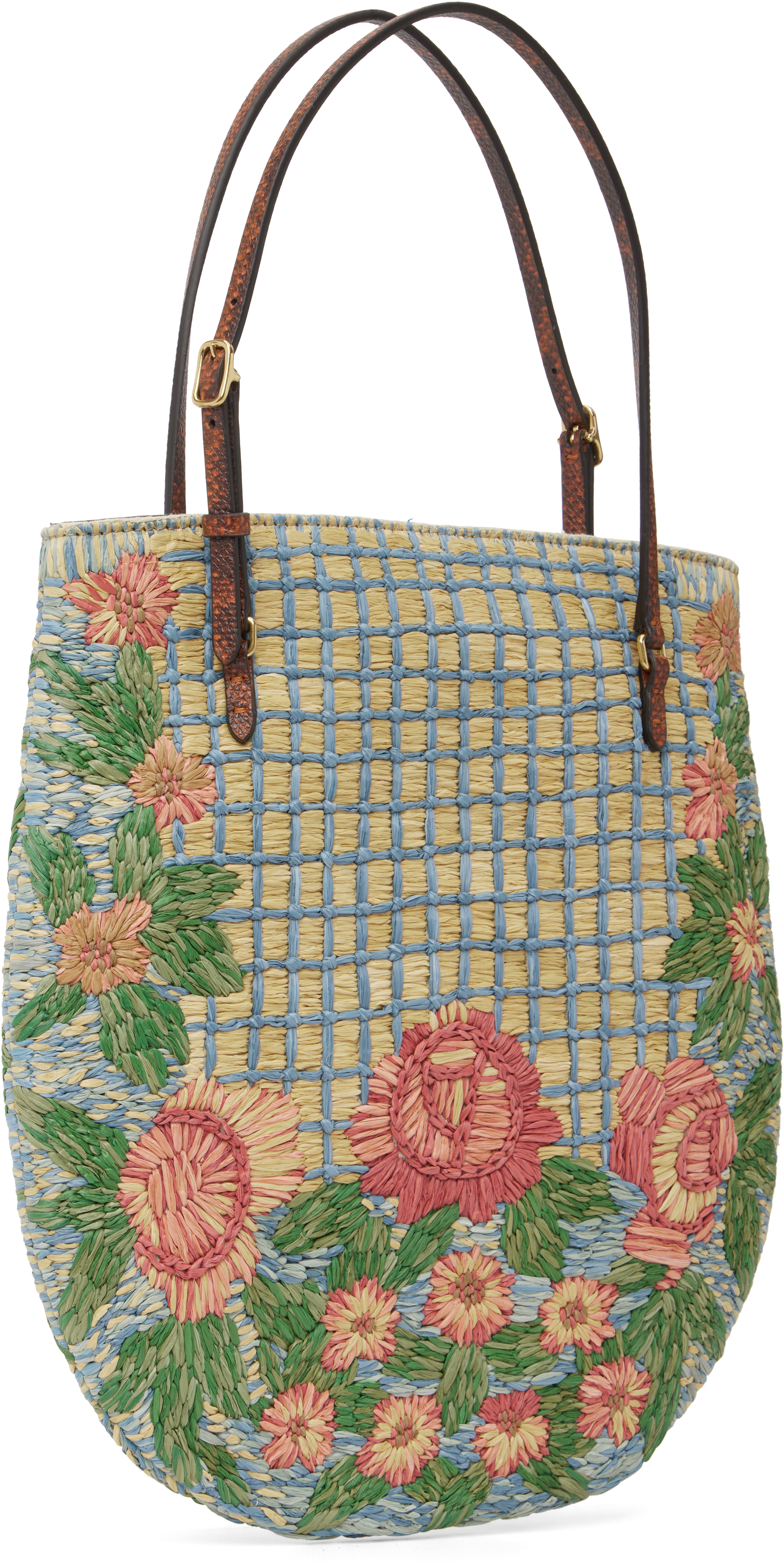 Valentino Multicolor Flat Panier De Fleurs Tote In Green