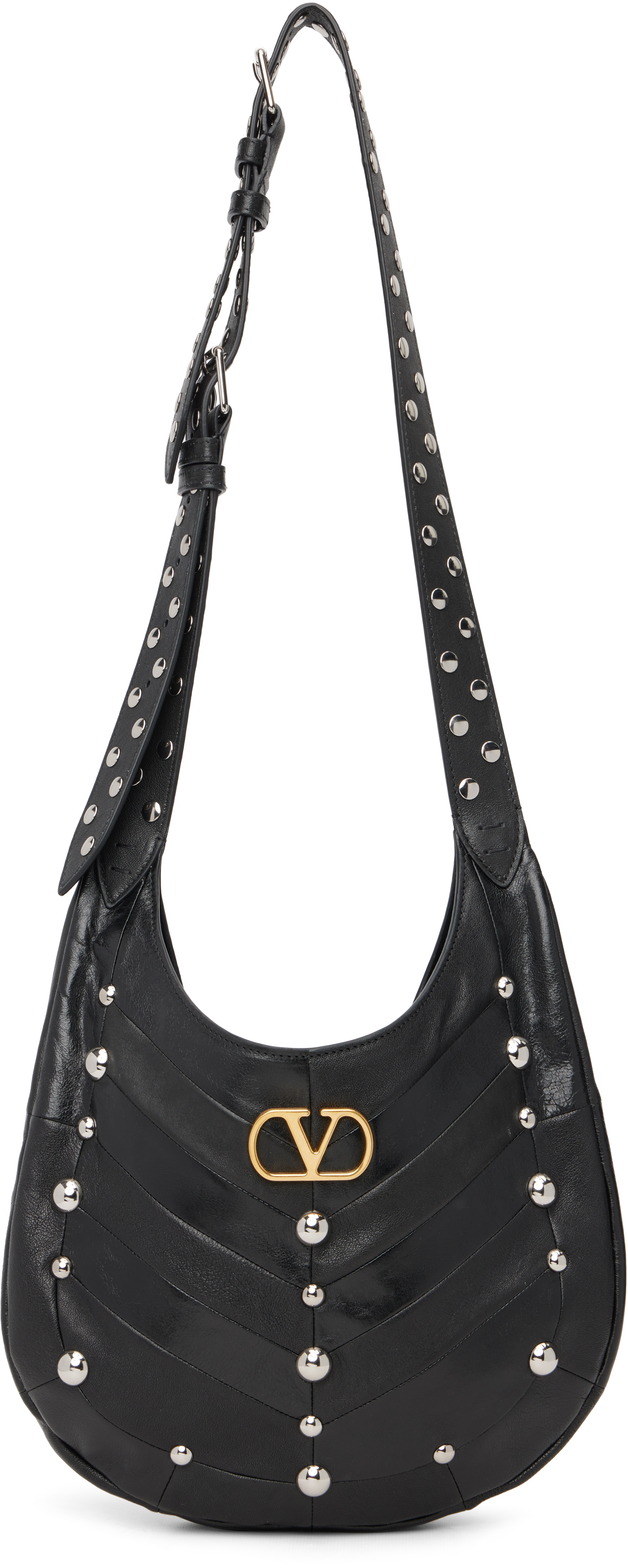 Valentino Hoboho Small Leather Hobo Bag With Studs In Black