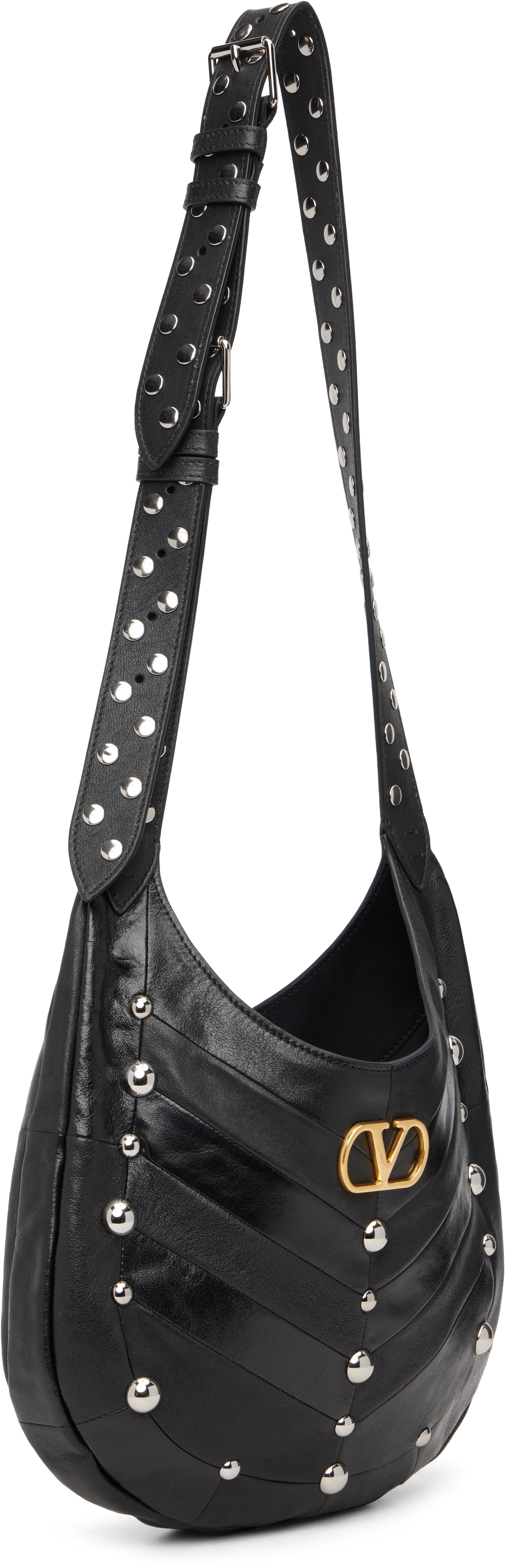 Valentino Hoboho Small Leather Hobo Bag With Studs In Black