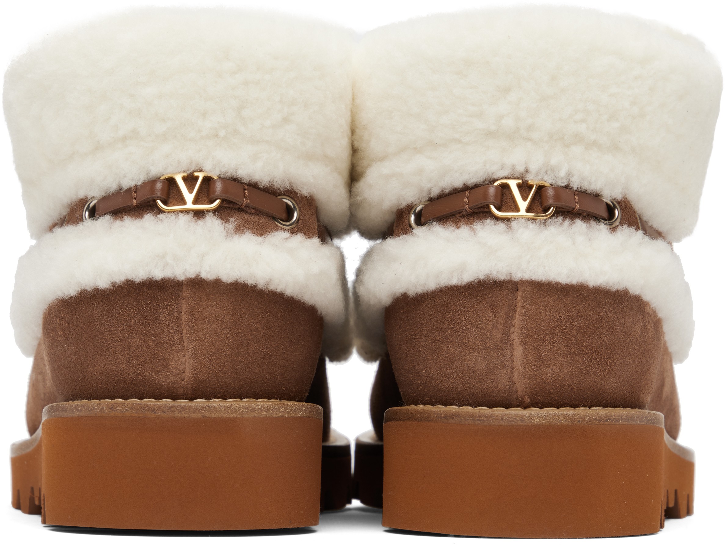 Valentino Garavani Palm Avenue Ankle Boot In Split-grain Leather And Wool 25mm Woman Tobacco/natural In Brown