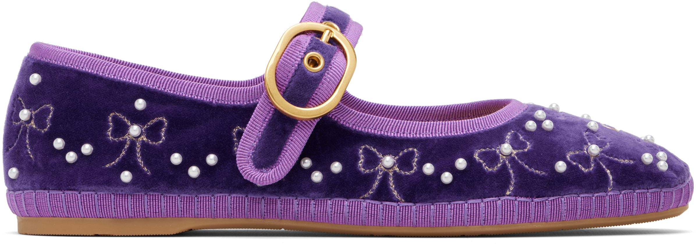Valentino Garavani Purple Mary-jane Endouce Velvet Ballerina Flats