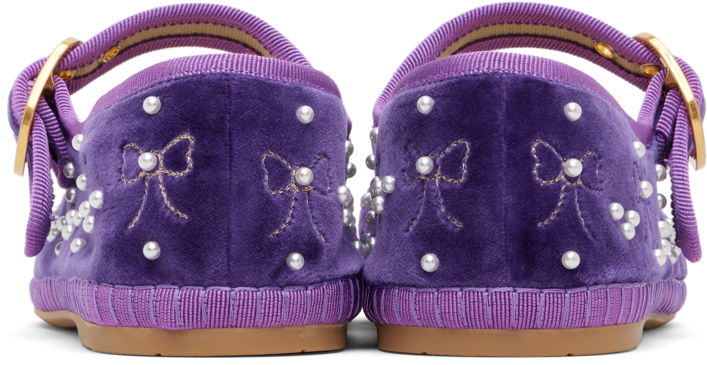 Valentino Endouce Bow Velvet Mary Jane Ballerina Flats In Purple