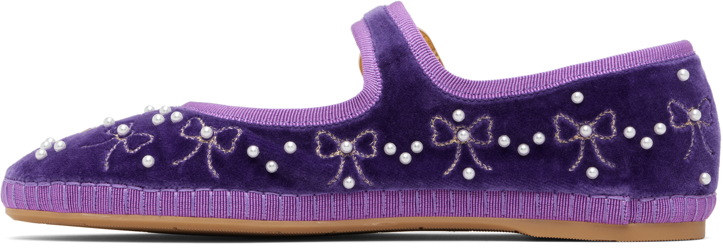 Valentino Endouce Bow Velvet Mary Jane Ballerina Flats In Purple