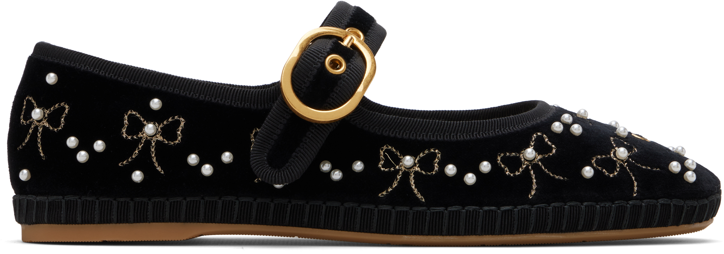 Valentino Garavani Black Mary-jane Endouce Velvet Ballerina Flats