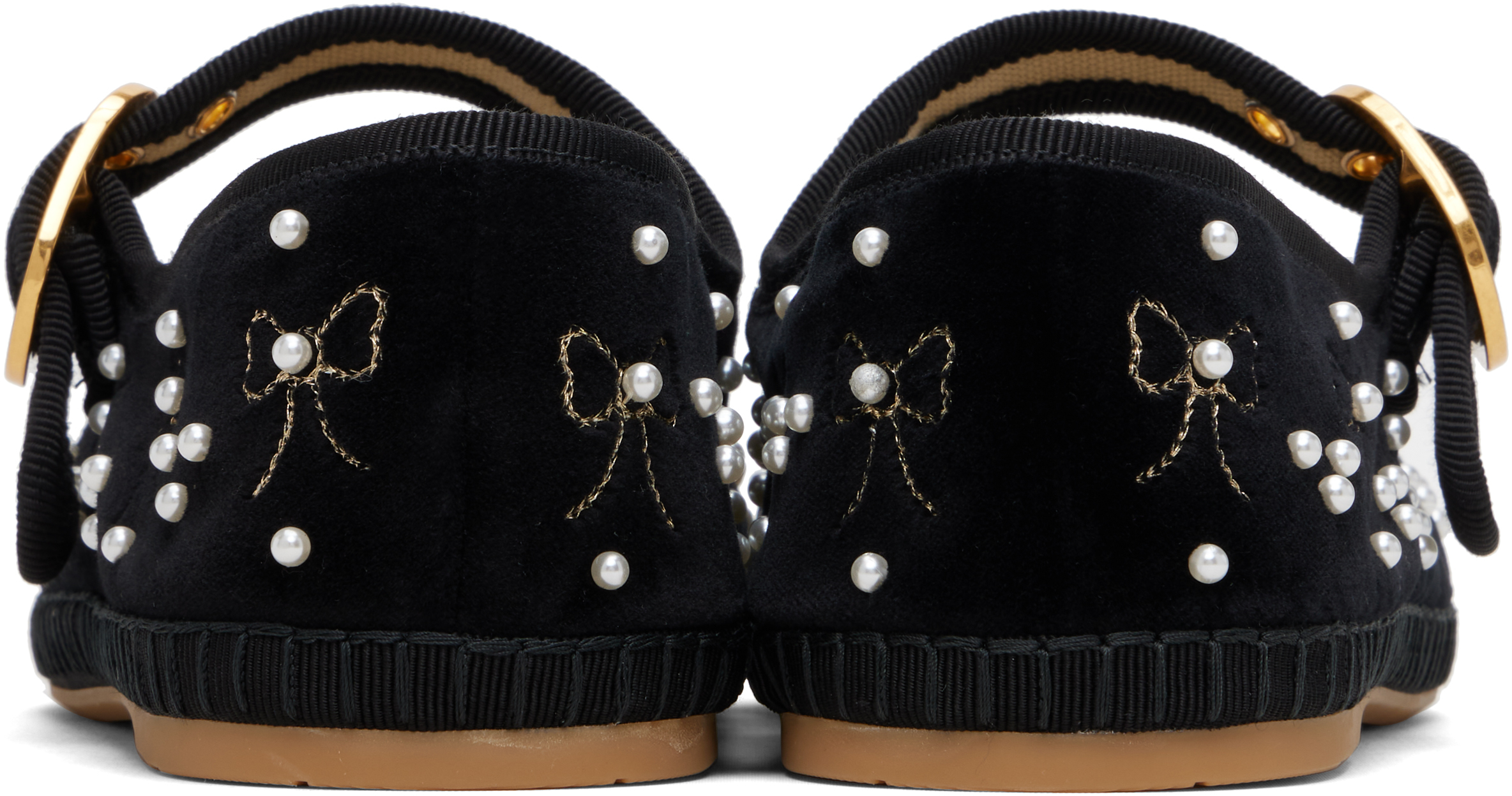 Valentino Garavani Black Mary-jane Endouce Velvet Ballerina Flats