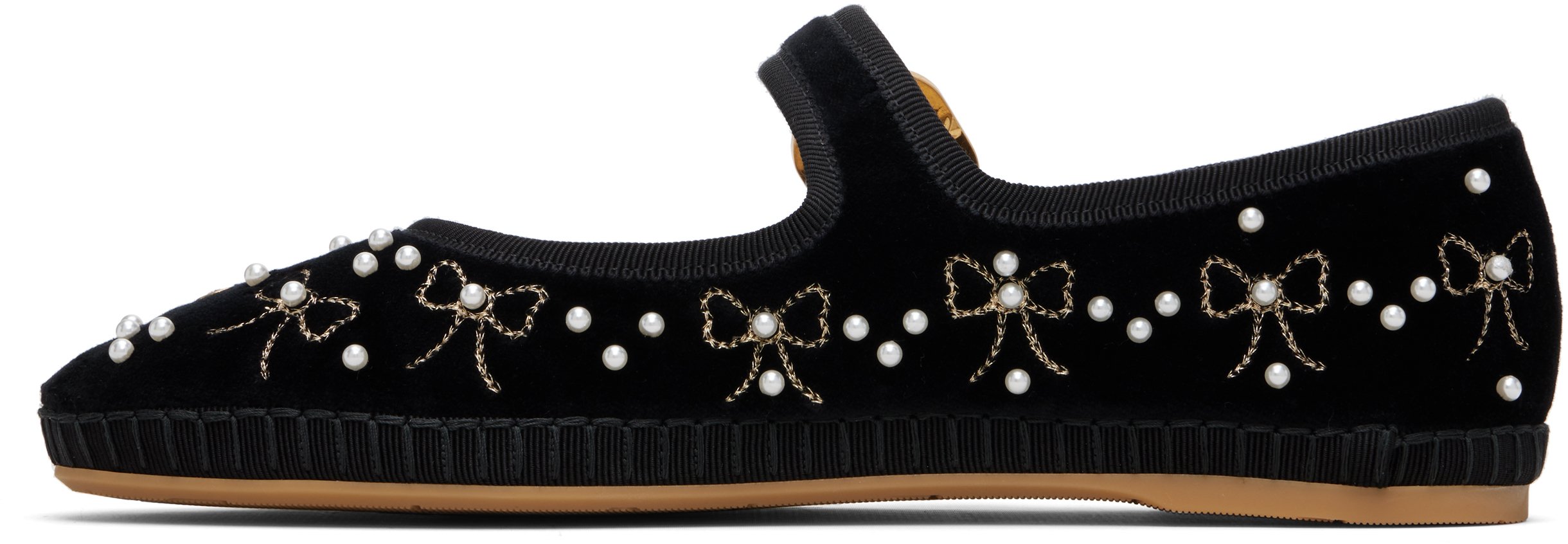 Valentino Garavani Black Mary-jane Endouce Velvet Ballerina Flats