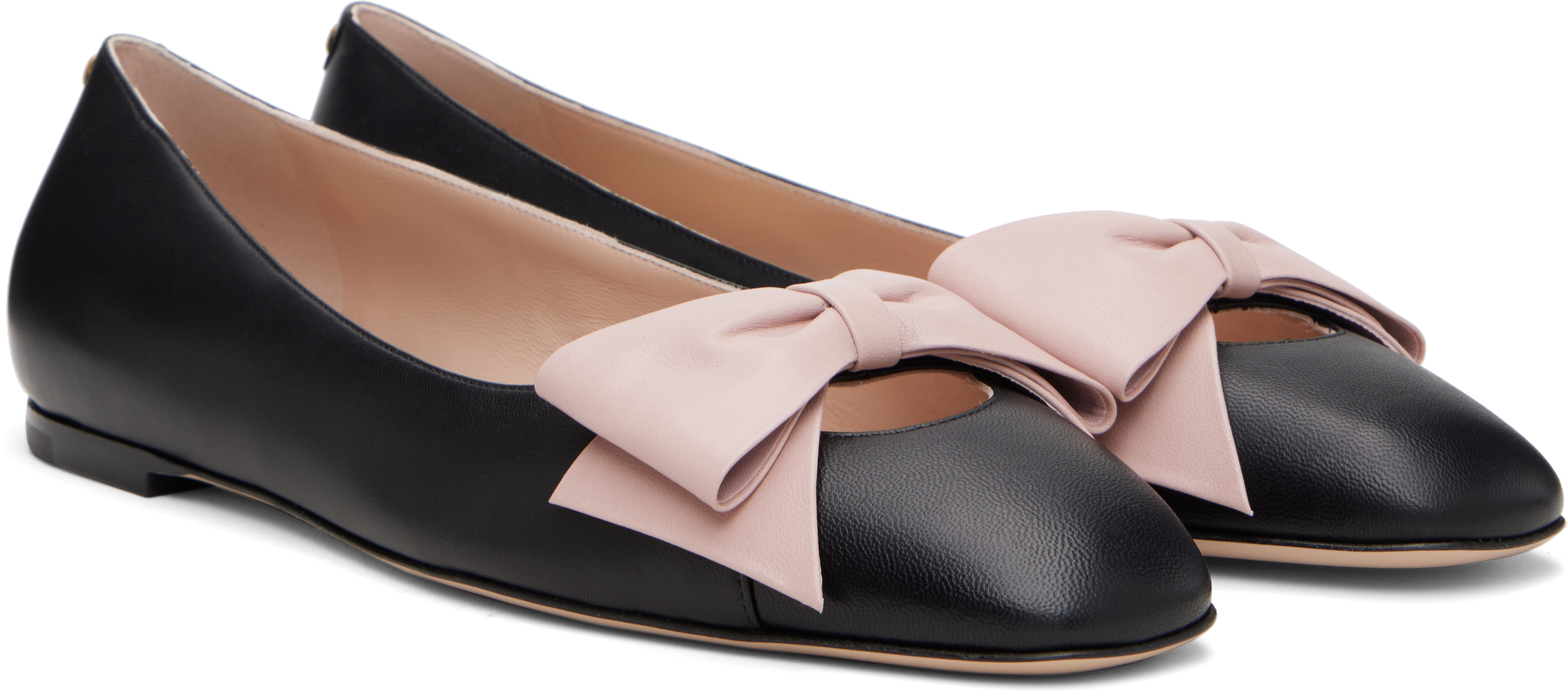 Valentino Black Bowow Kidskin Ballerina Flats In Black