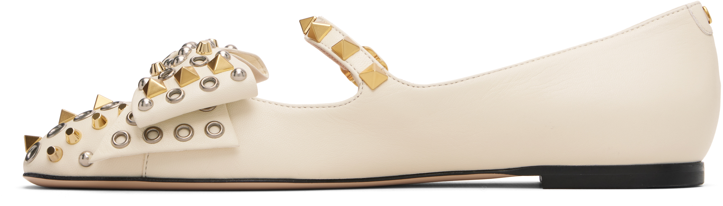 Valentino Off-white Mary-jane Bowow Ballerina Flats In White