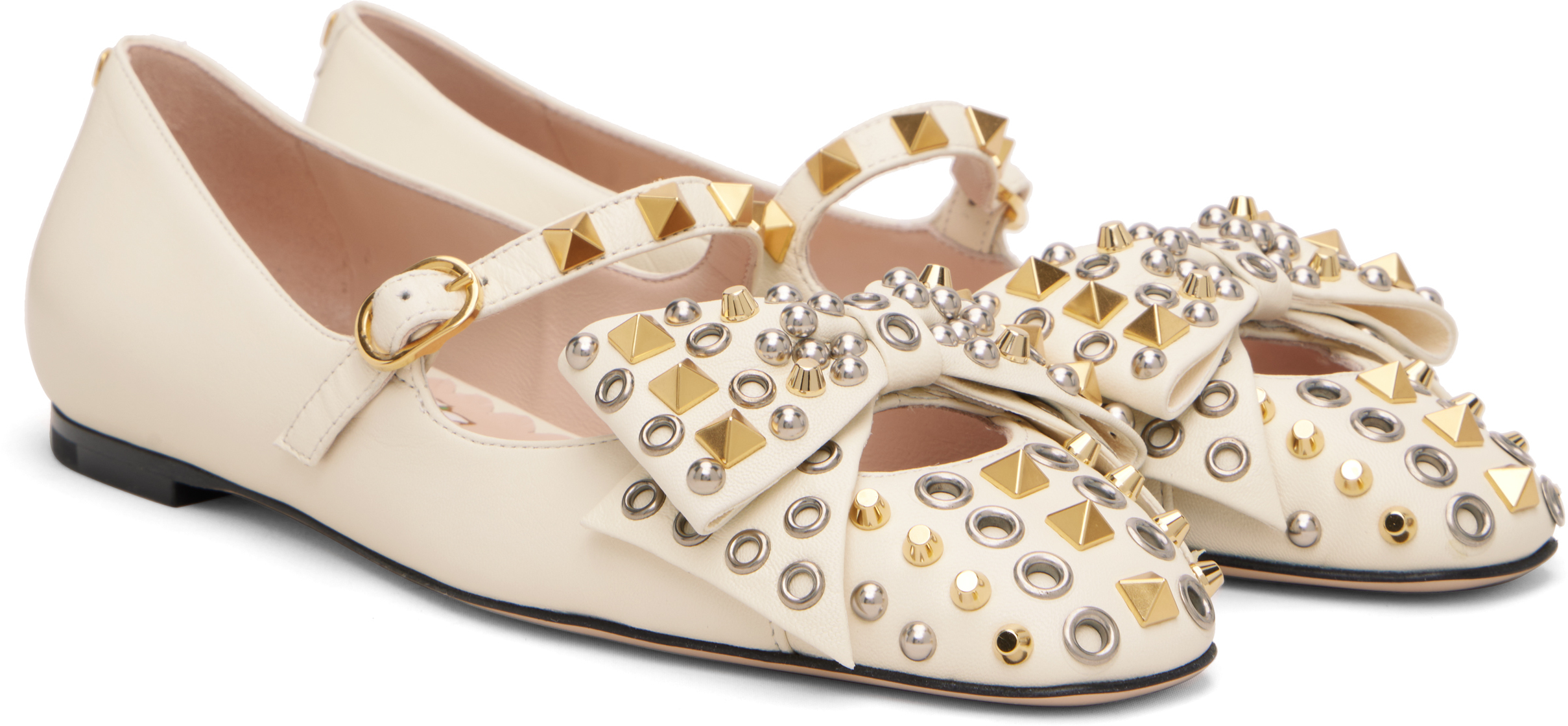 Valentino Off-white Mary-jane Bowow Ballerina Flats In White