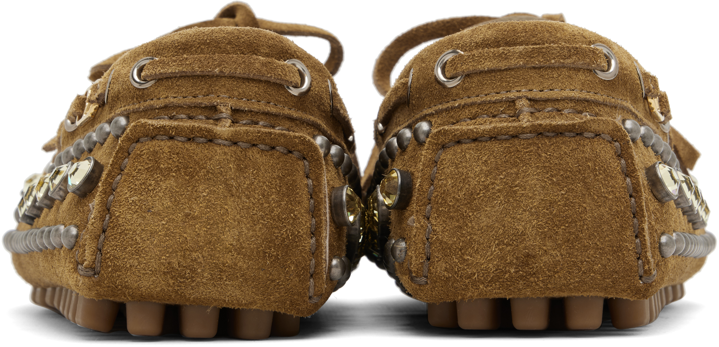 Valentino Brown Mixed Studs Boat Shoes In Green