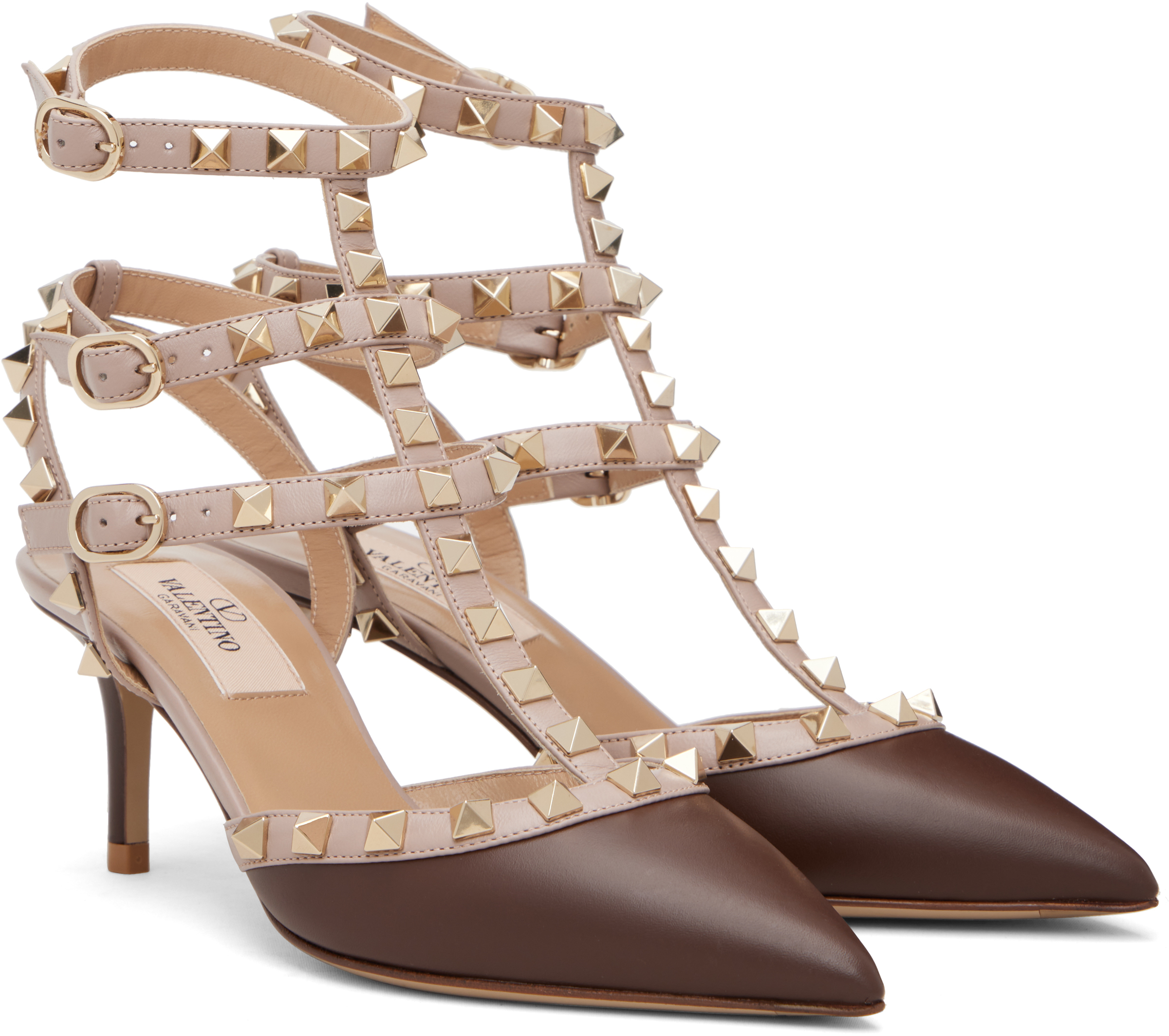 Valentino Rockstud 65 Two-tone Leather Pumps In Brown
