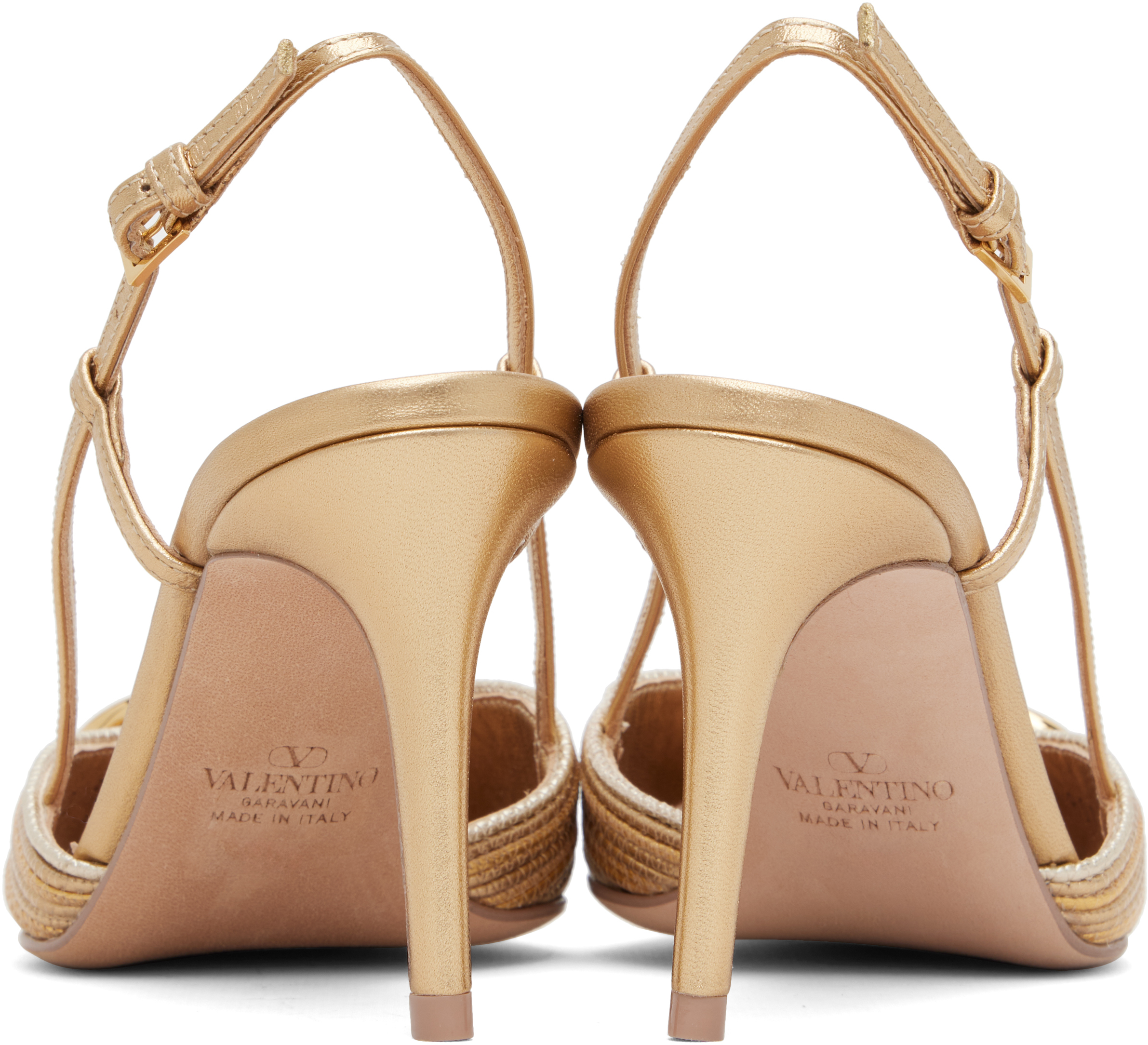 Valentino Gold Vlogo Signature Metallic Slingback Heels In Neutral