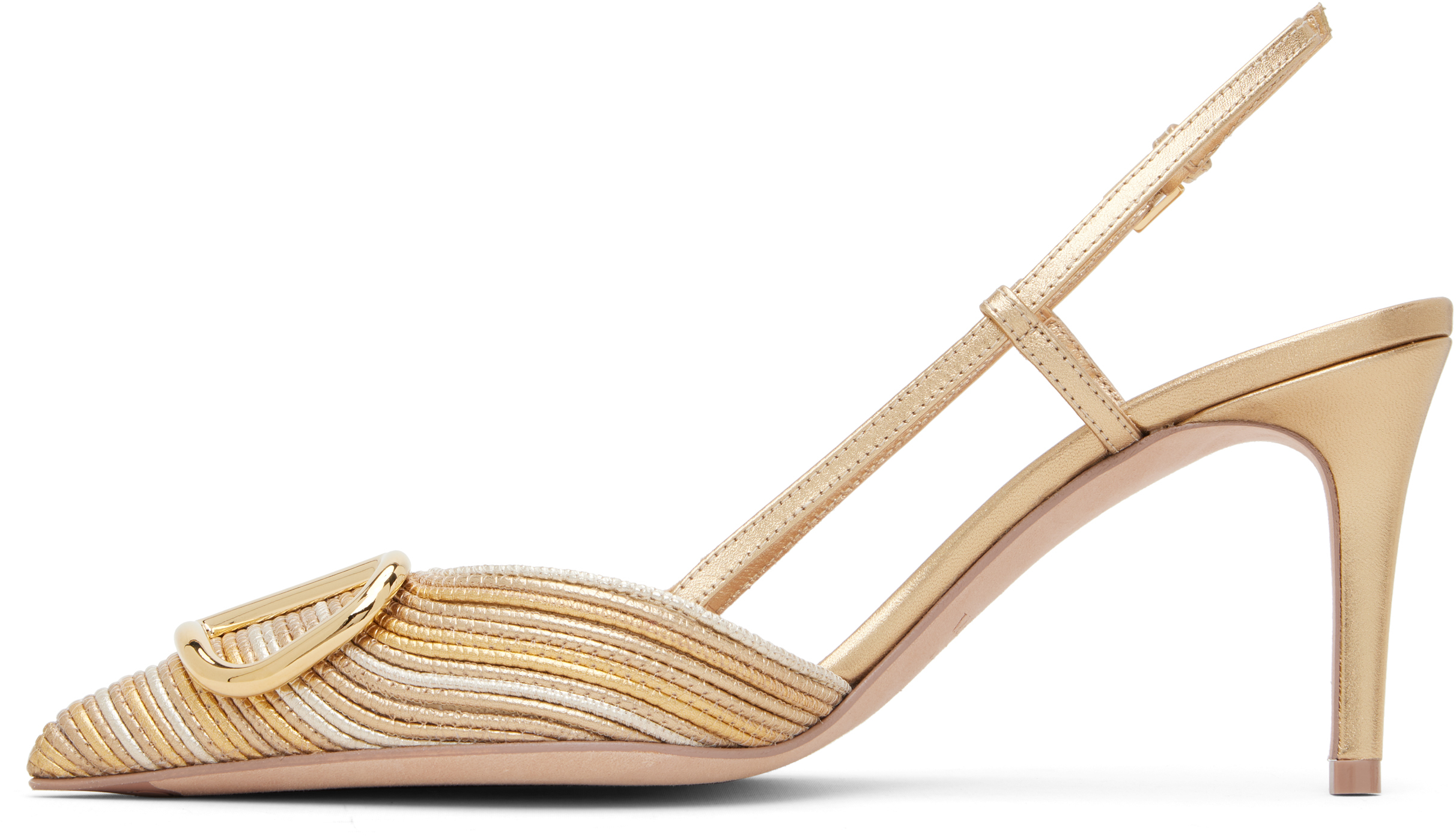 Valentino Gold Vlogo Signature Metallic Slingback Heels In Neutral