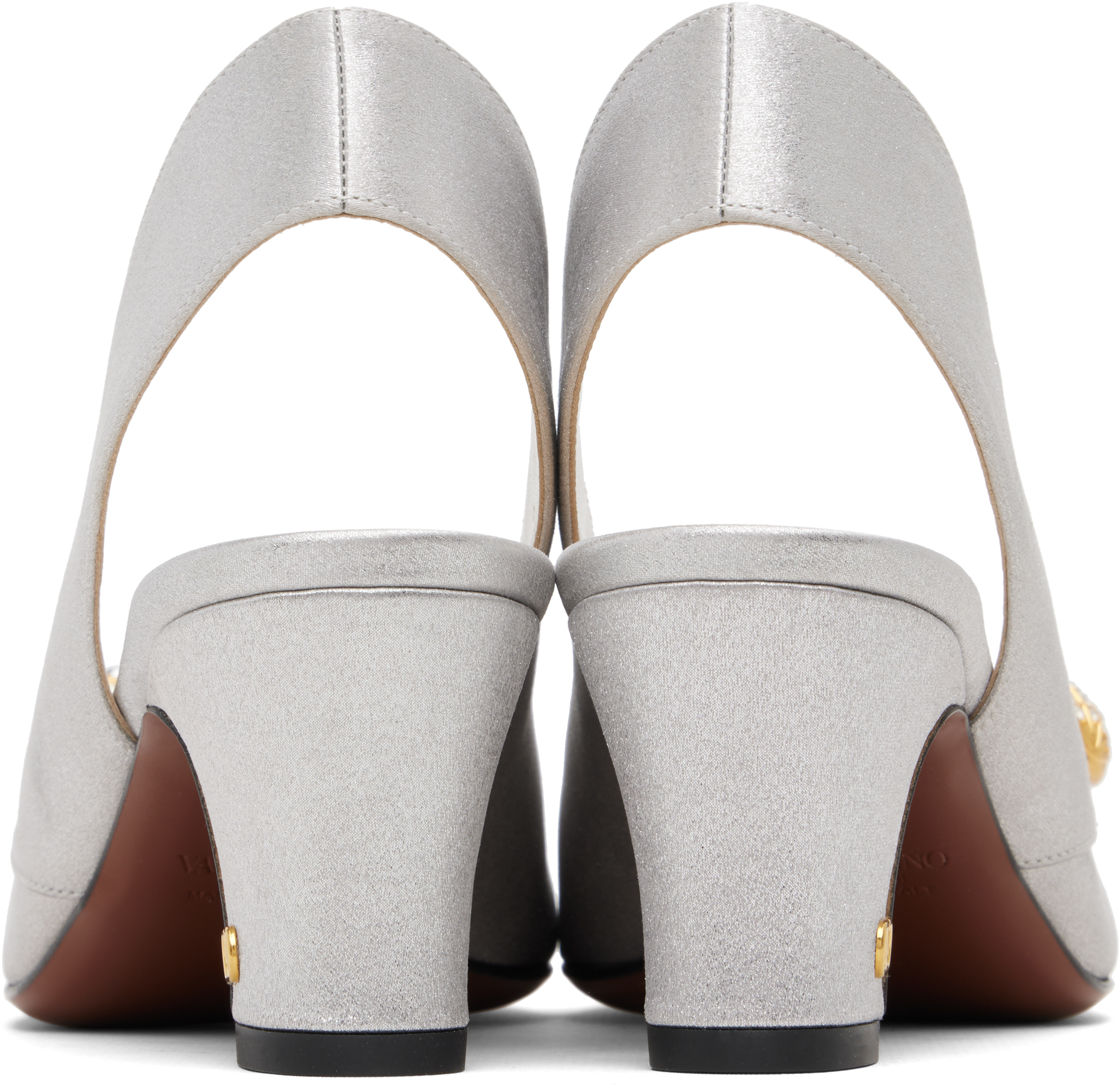 Valentino Silver Adamantine Slingback Glitter Fabric Heels In White