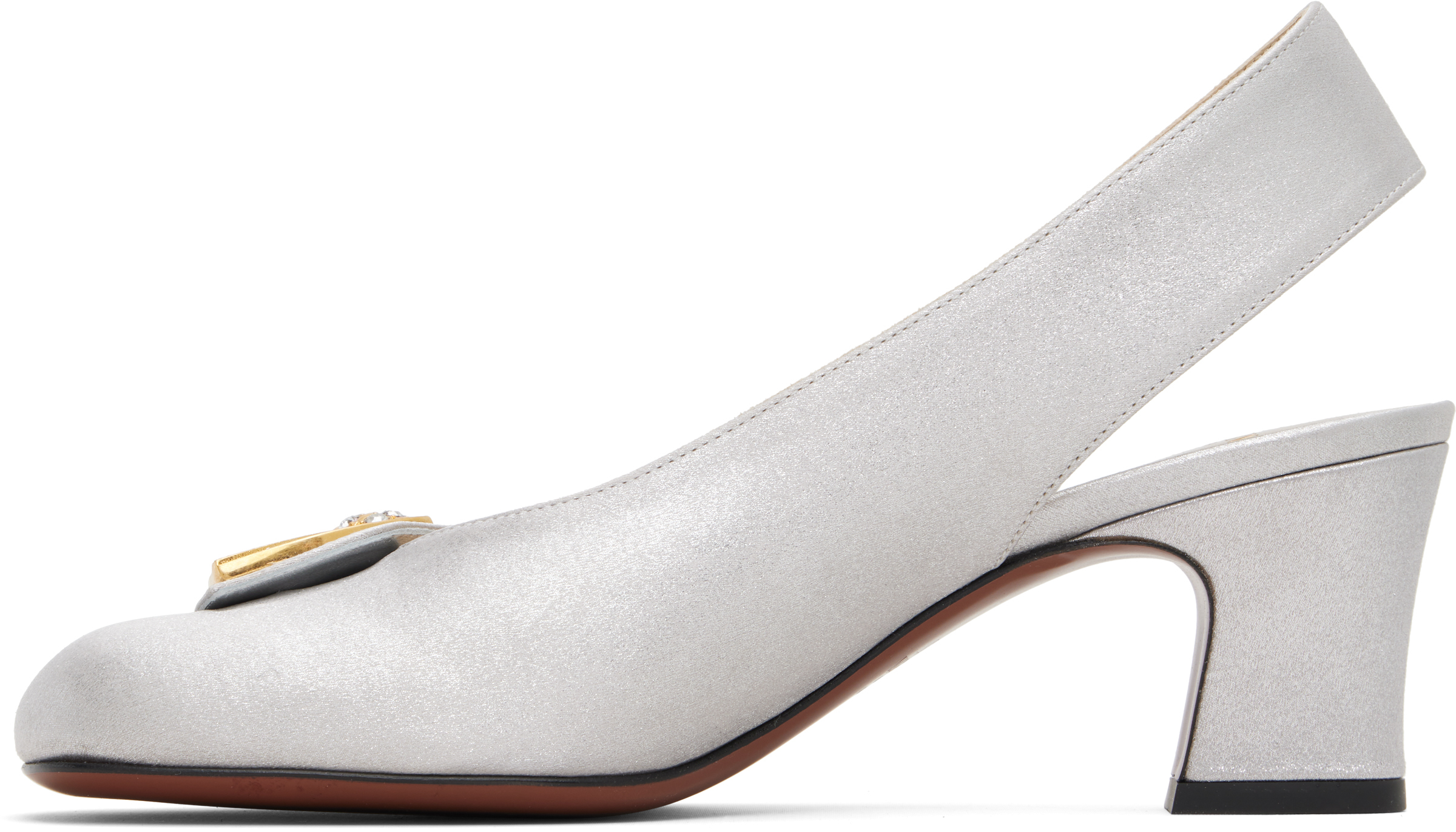 Valentino Silver Adamantine Slingback Glitter Fabric Heels In White
