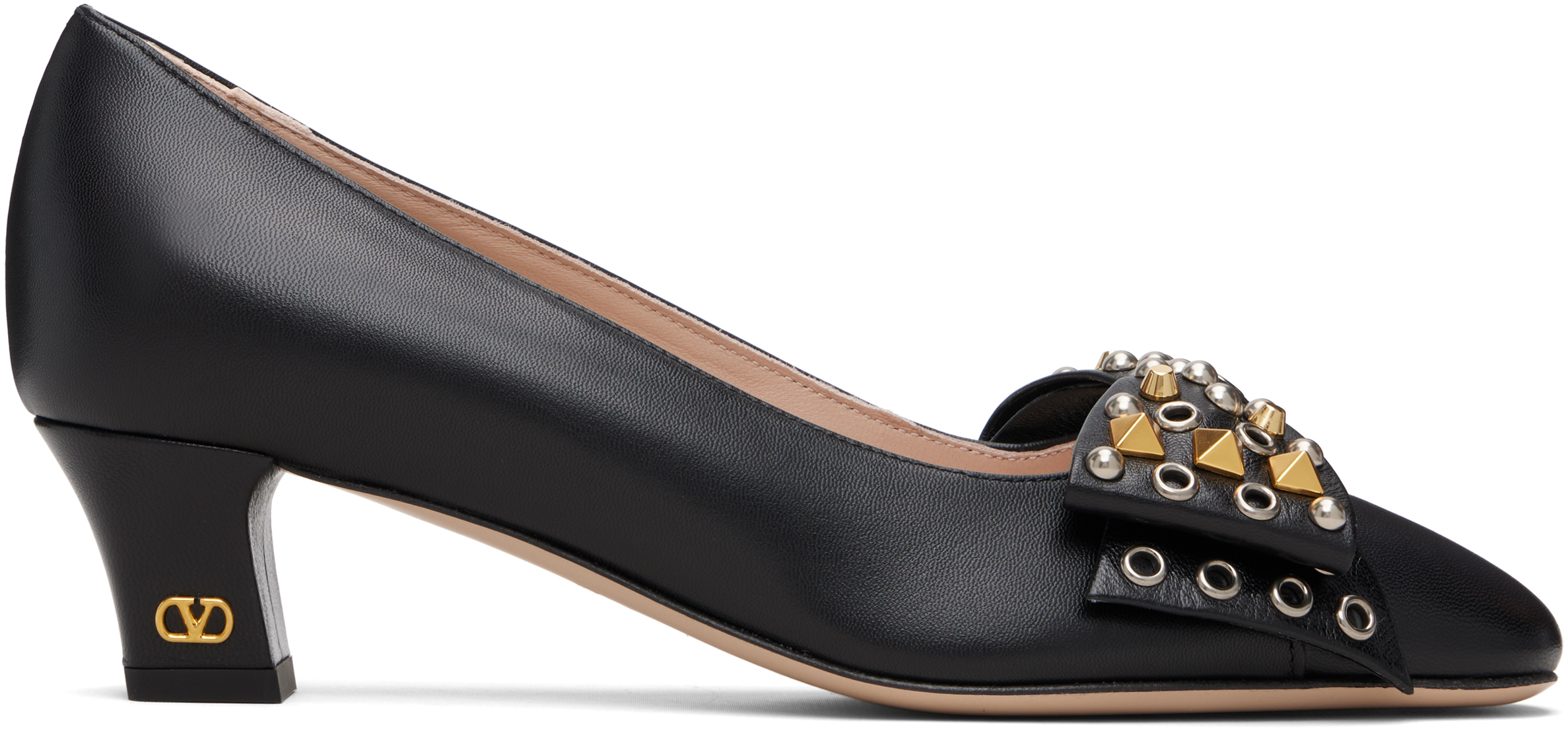 Valentino Black Bowow Kidskin Heels In Black