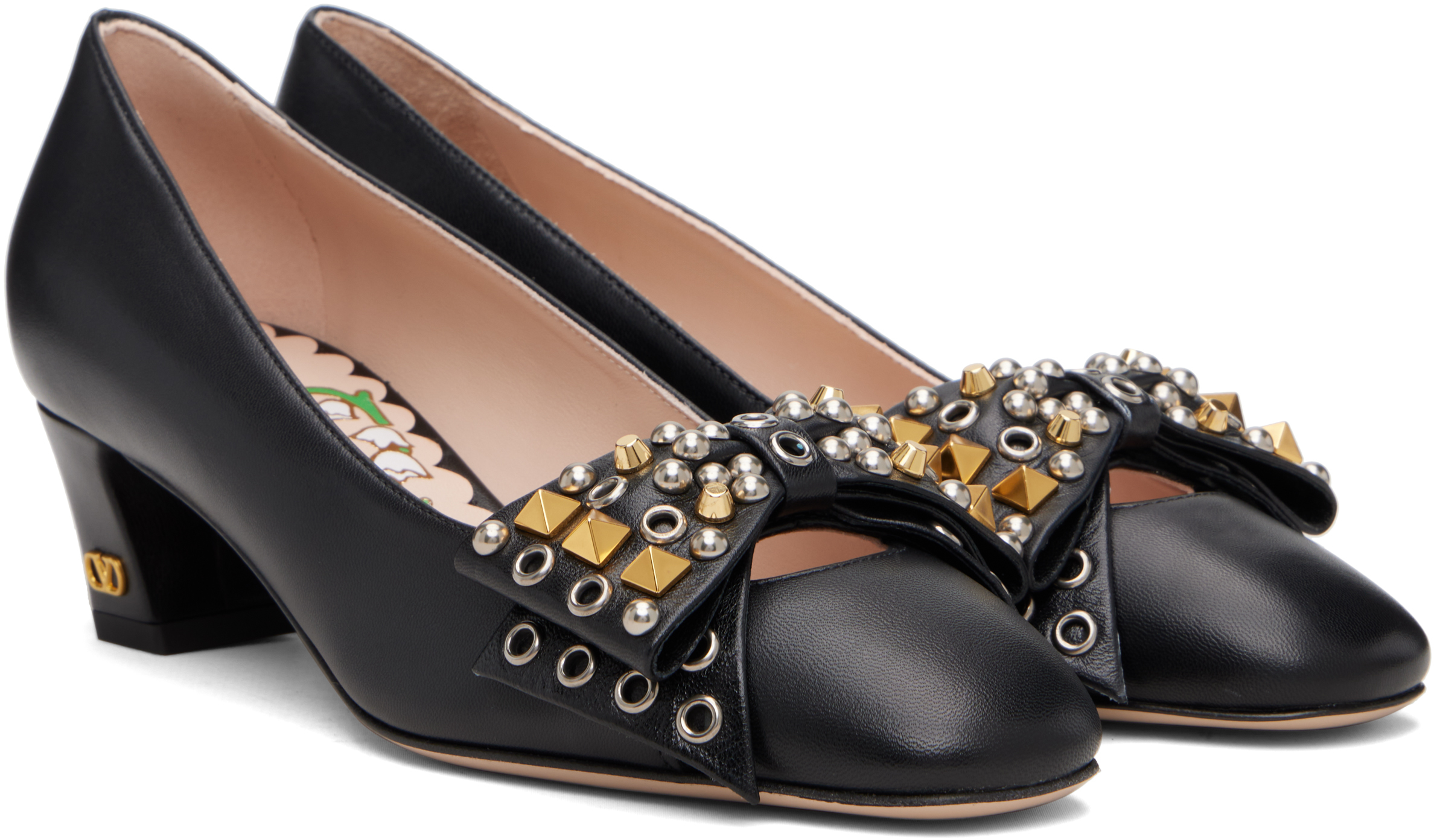 Valentino Black Bowow Kidskin Heels In Black