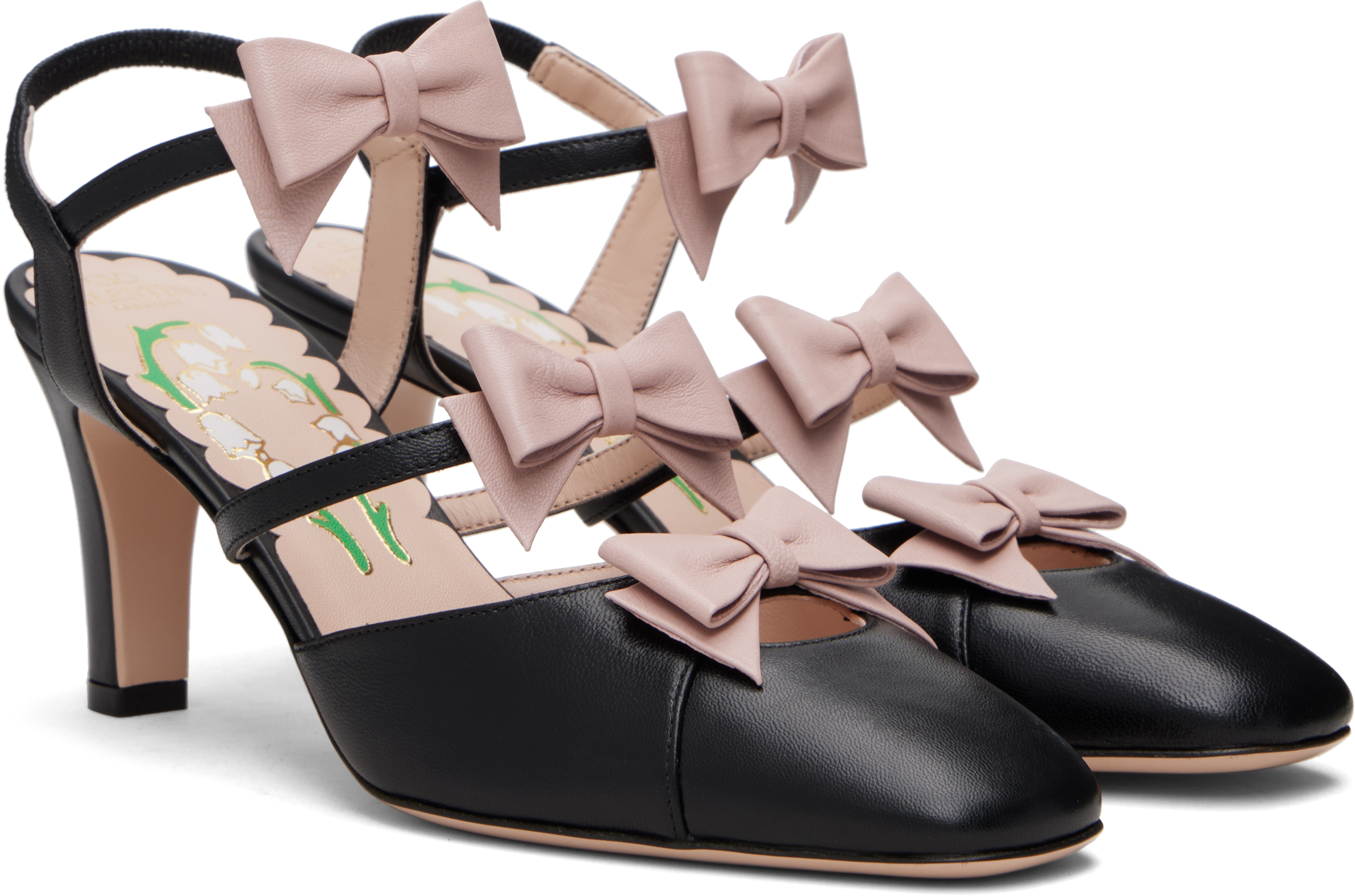 Valentino Black Slingback Leather Bow Heels