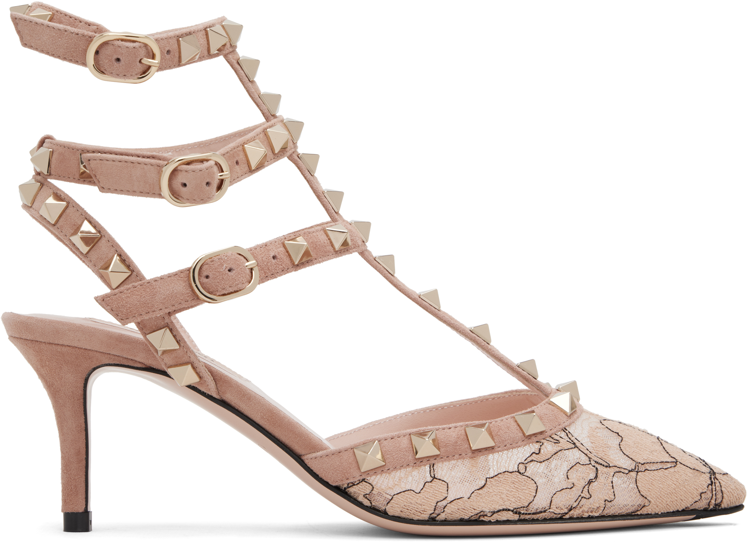 Valentino Garavani Pink Rockstud Lace Heels