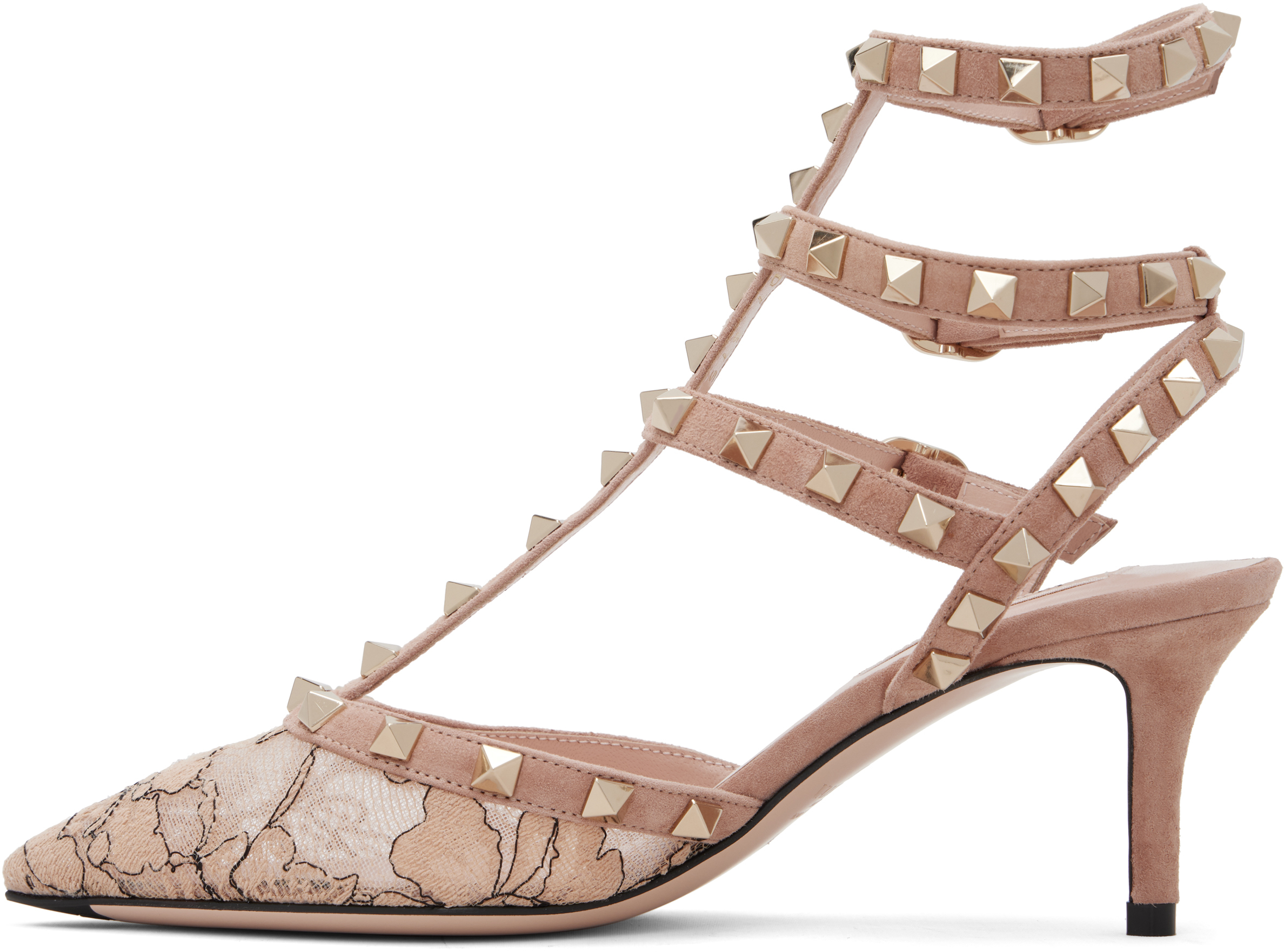 Valentino Rockstud 65 Lace And Suede Pumps