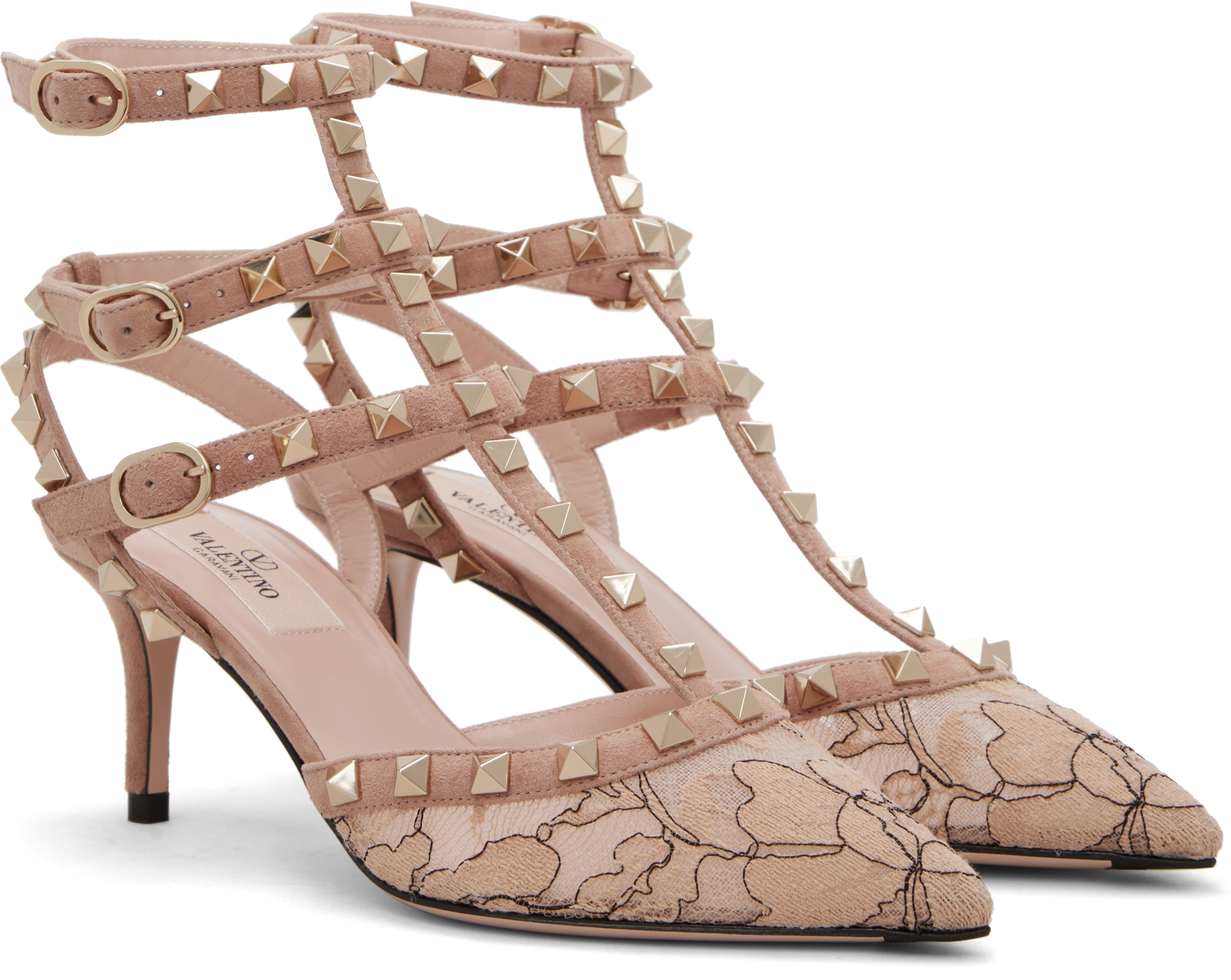 Valentino Rockstud 65 Lace And Suede Pumps