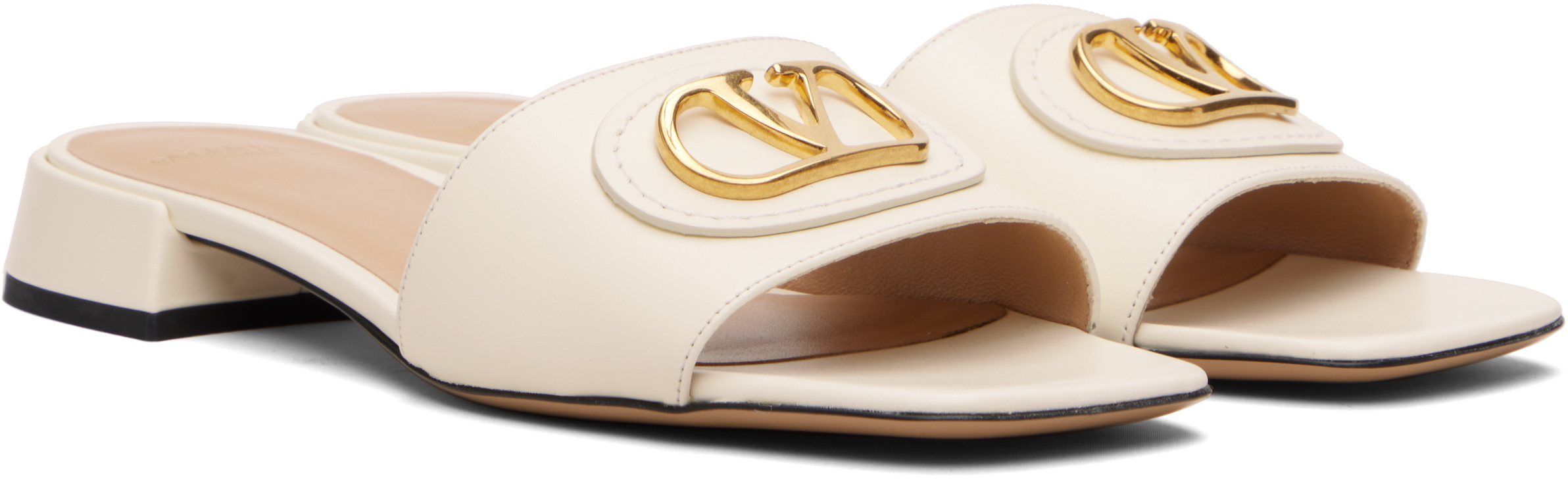 Valentino White Vlogo Signature Slide Sandals In Neutral