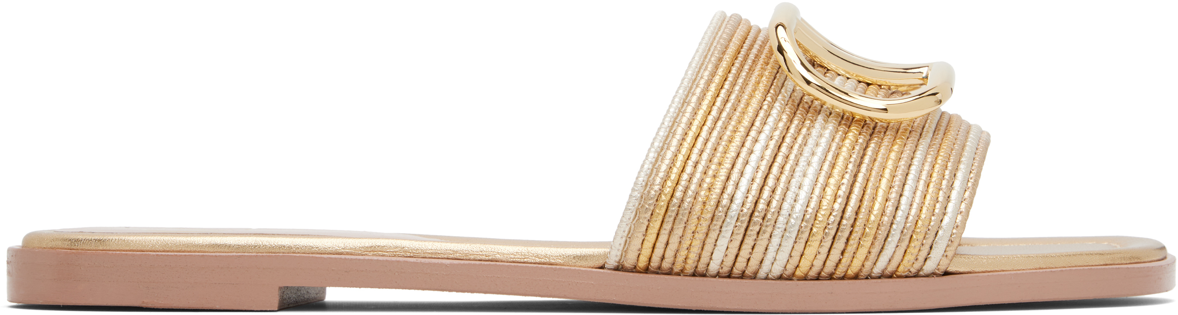 Valentino Garavani Gold Vlogo Signature Metallic Leather Slide Sandals
