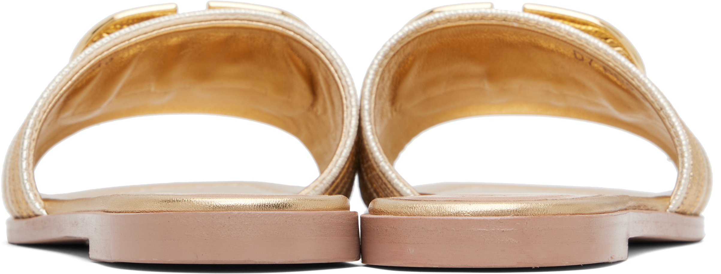 Valentino Gold Vlogo Signature Metallic Leather Slide Sandals In Neutral