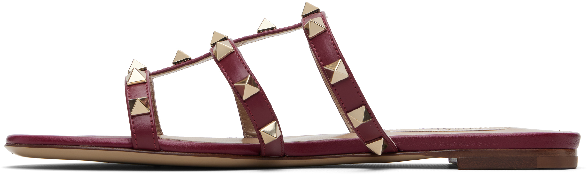 Valentino Red Rockstud Flat Slide Sandals In Burgundy