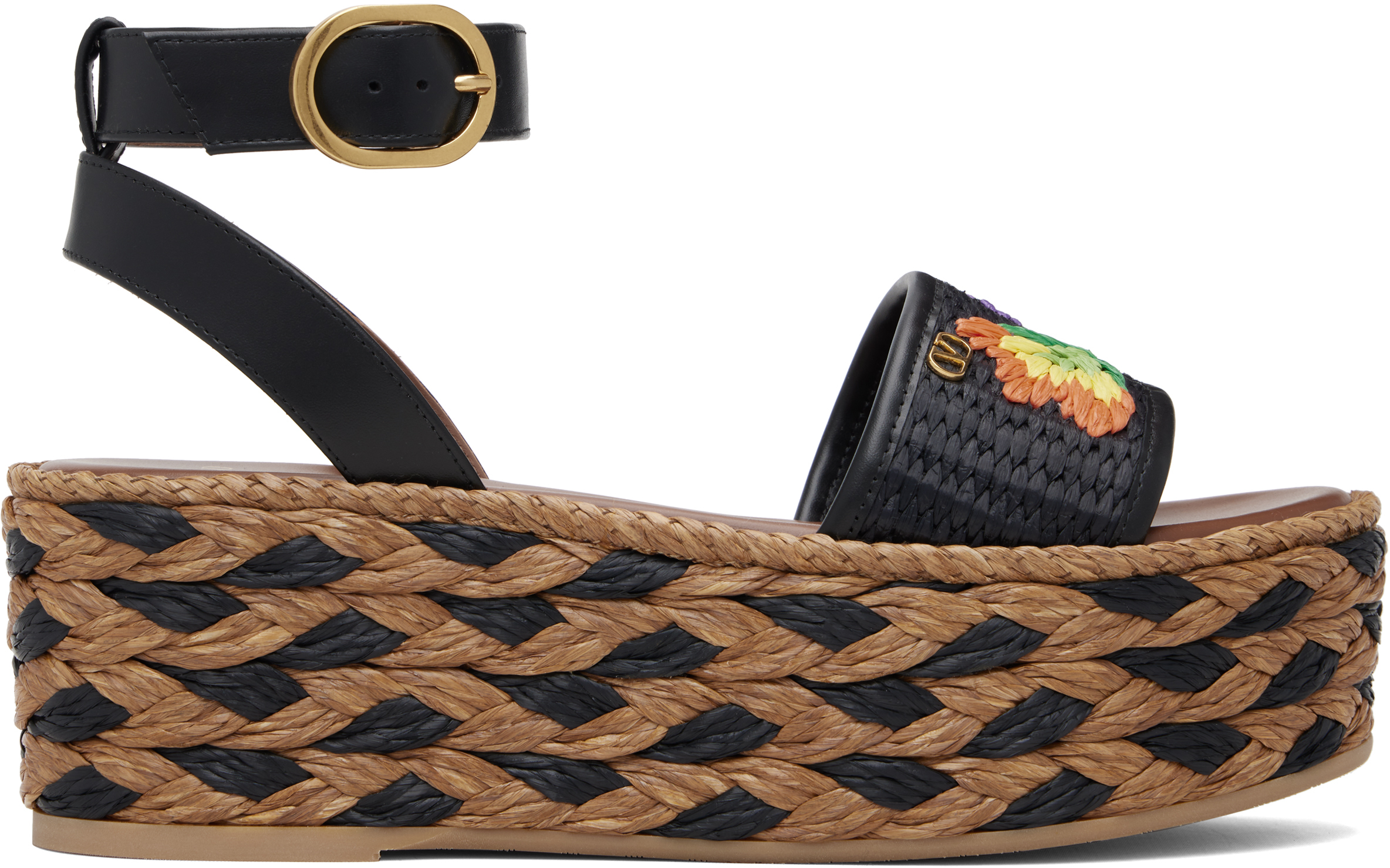 Valentino Black & Brown Espadrillas Sandals In Brown