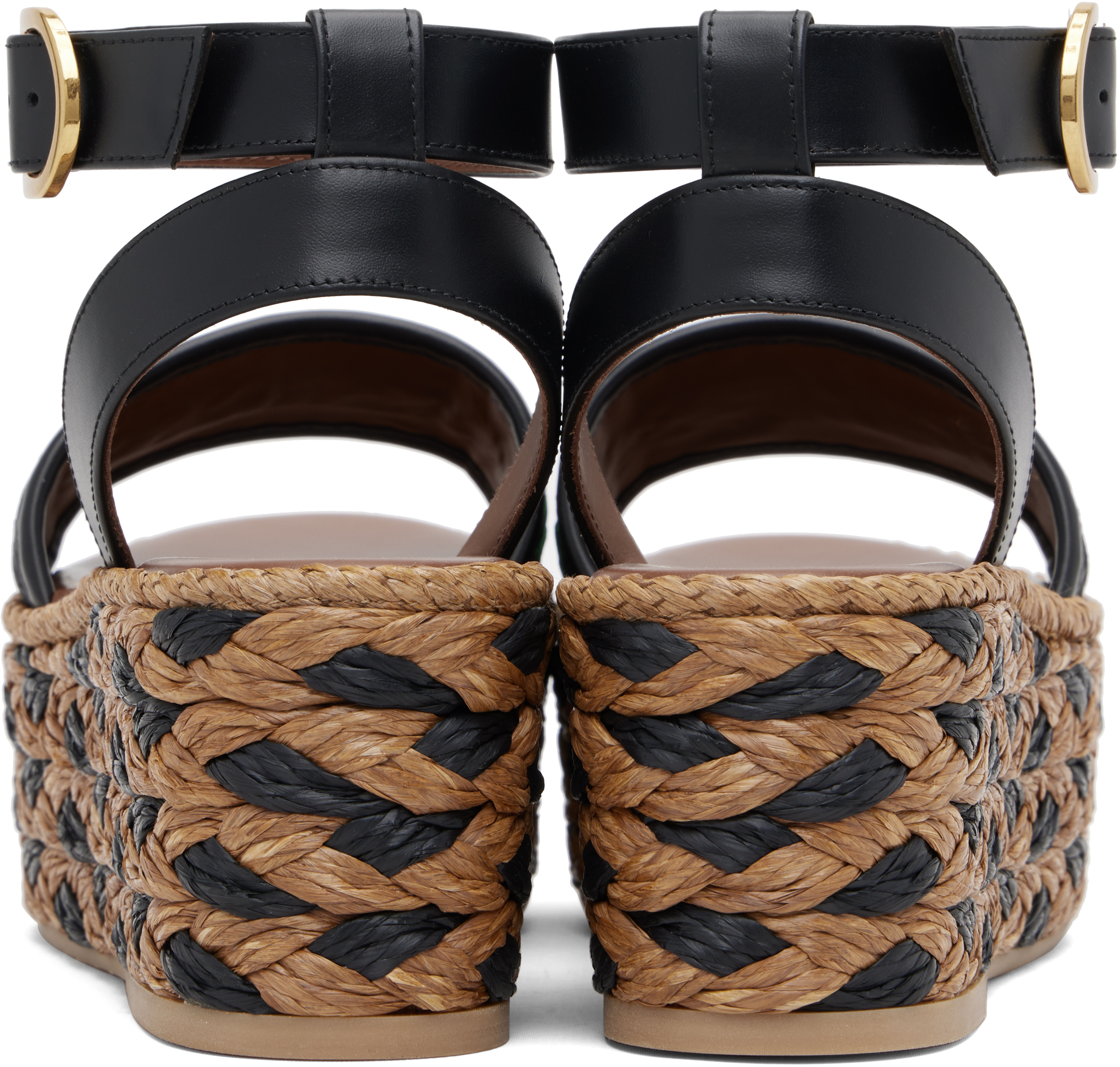 Valentino Black & Brown Espadrillas Sandals In Brown