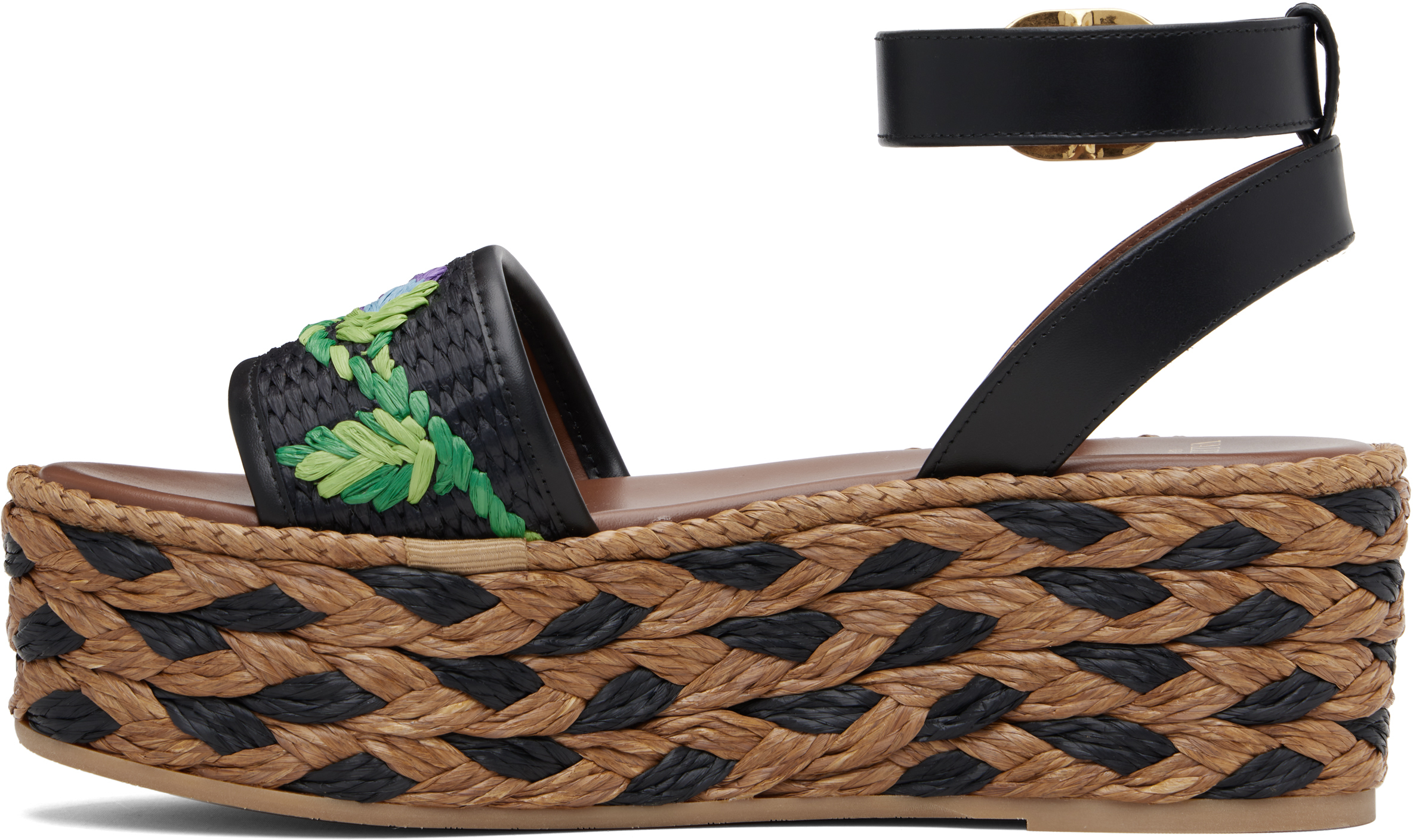 Valentino Black & Brown Espadrillas Sandals In Brown