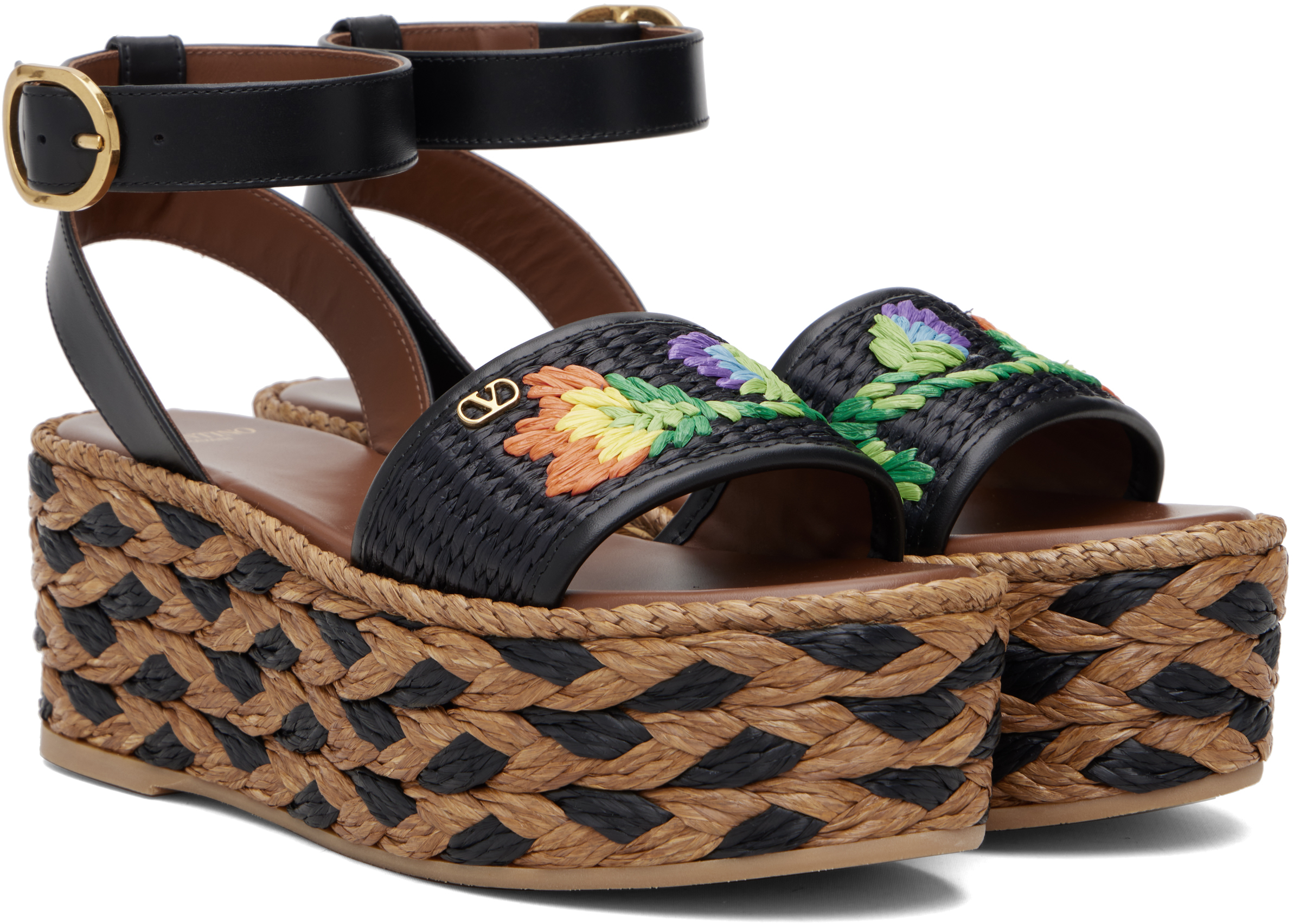 Valentino Black & Brown Espadrillas Sandals In Brown